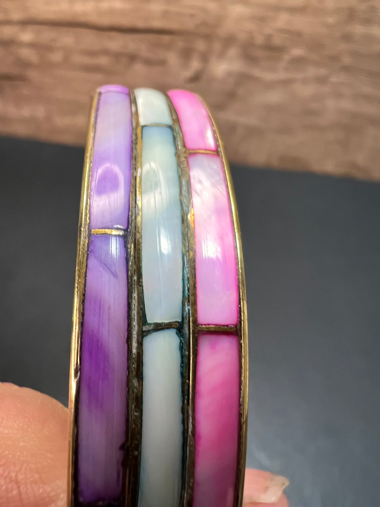 Vintage dyed mother of pearl and brass bangle