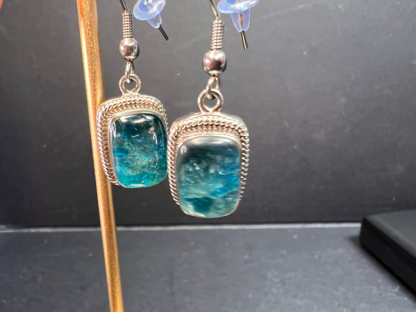 NEW neon apatite in matrix in platinum over copper