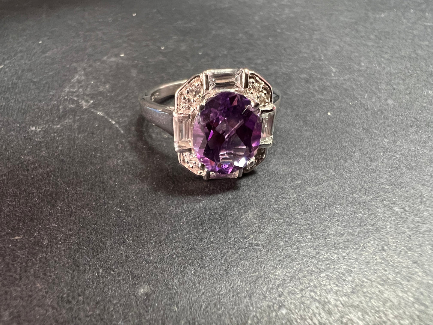 NEW Rose de France amethyst art deco sterling silver ring size 8