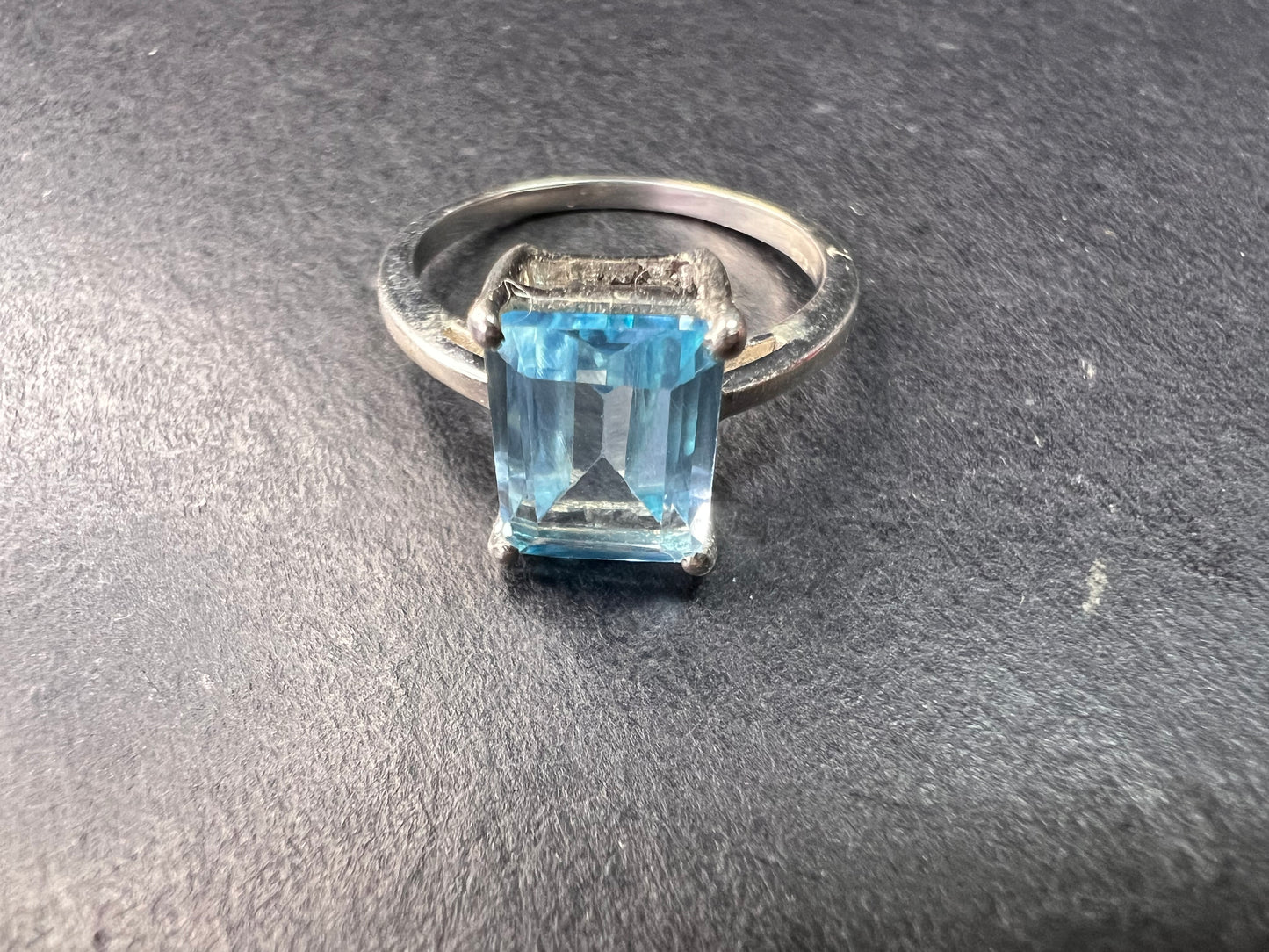 Blue topaz emerald cut sterling silver ring size 7