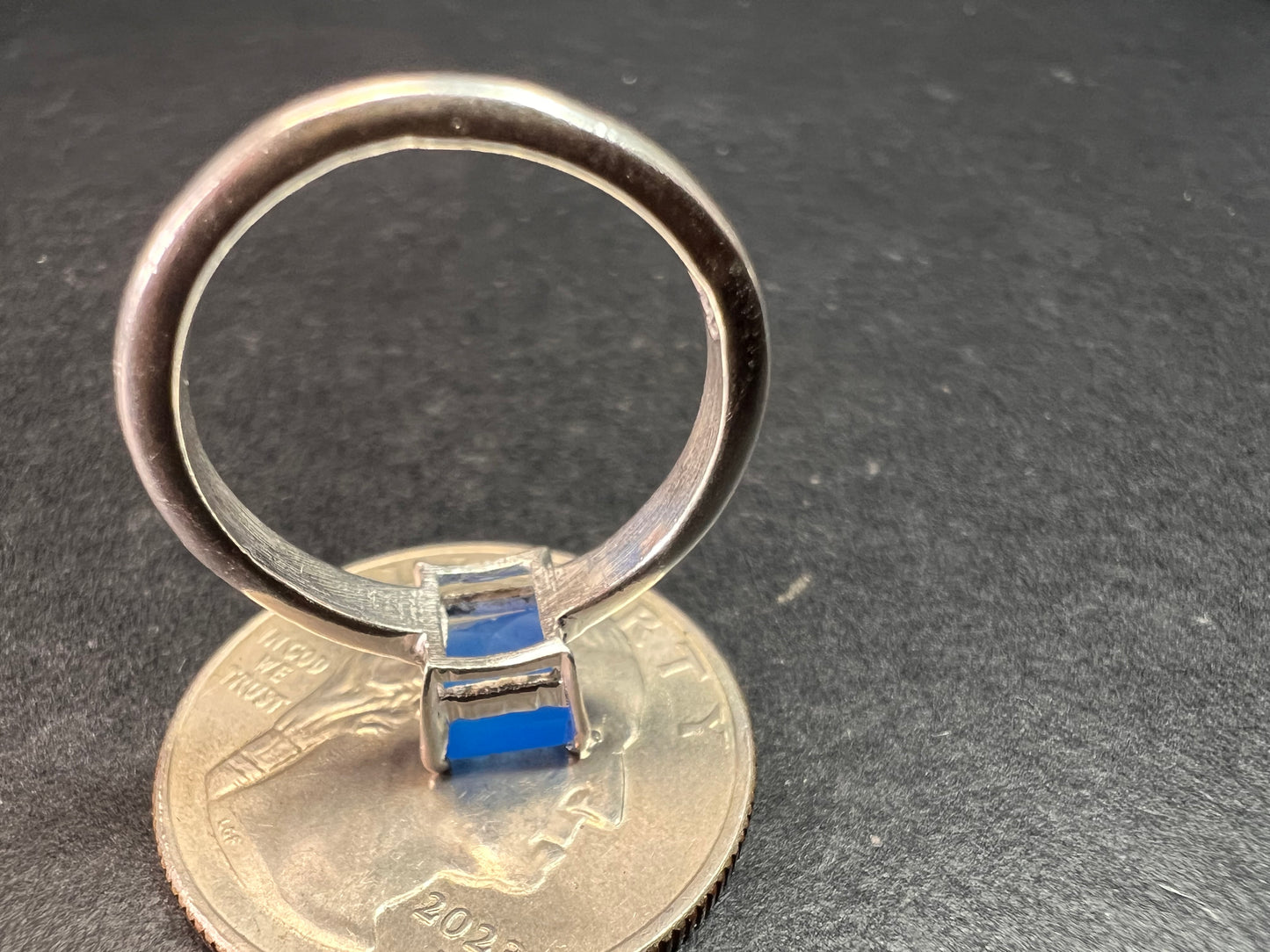 Square cut blue chalcedony sterling silver ring size 6