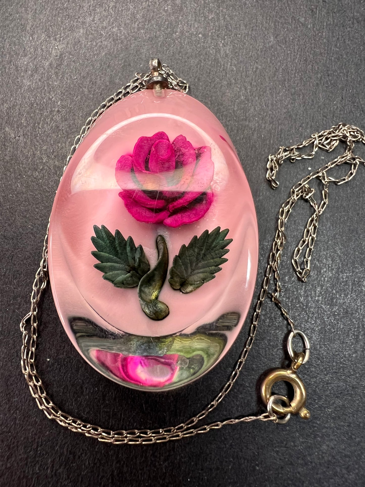 Vintage reversed rose carving lucite pendant