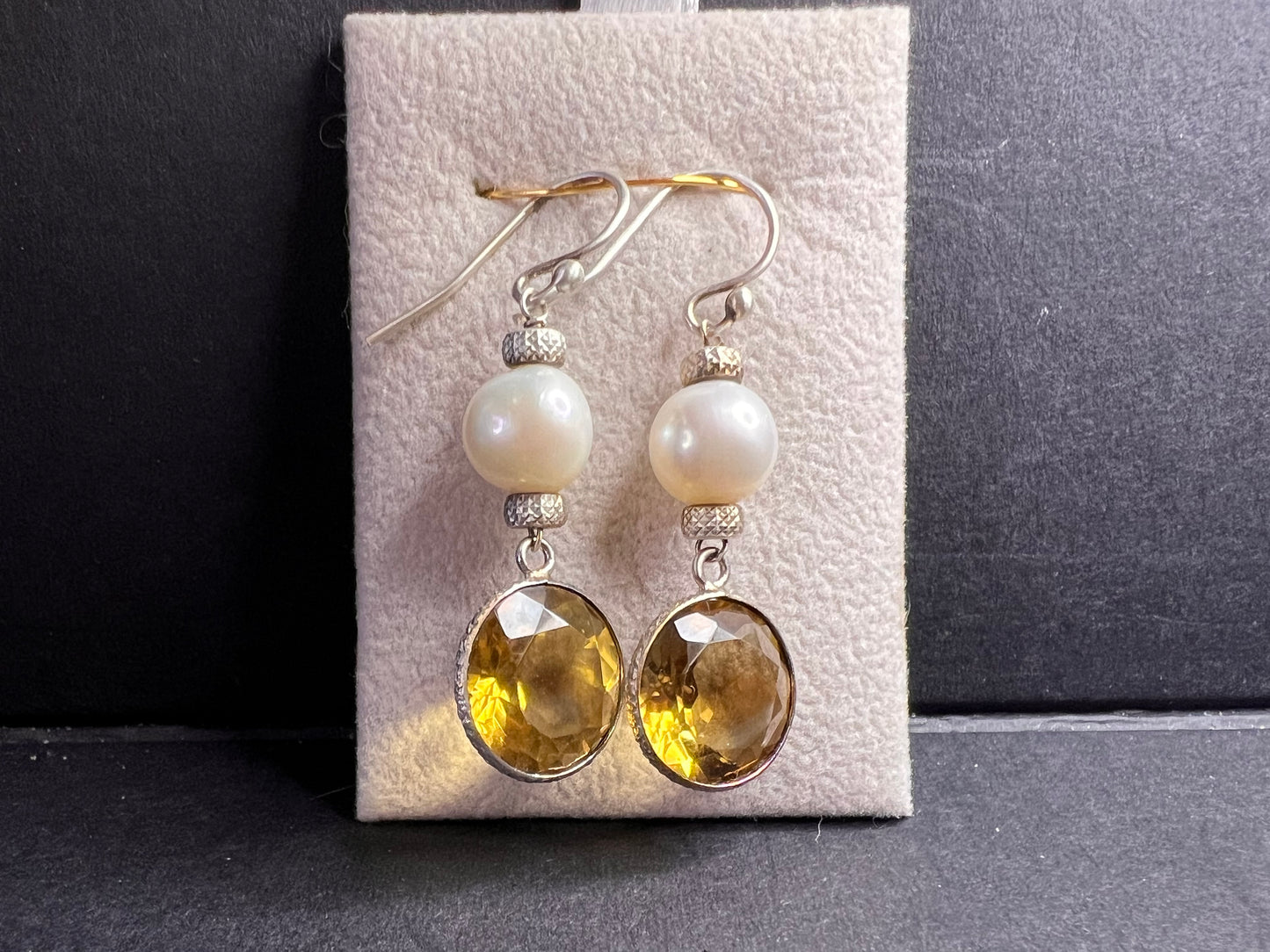 Citrine and pearl sterling silver dangle earrings