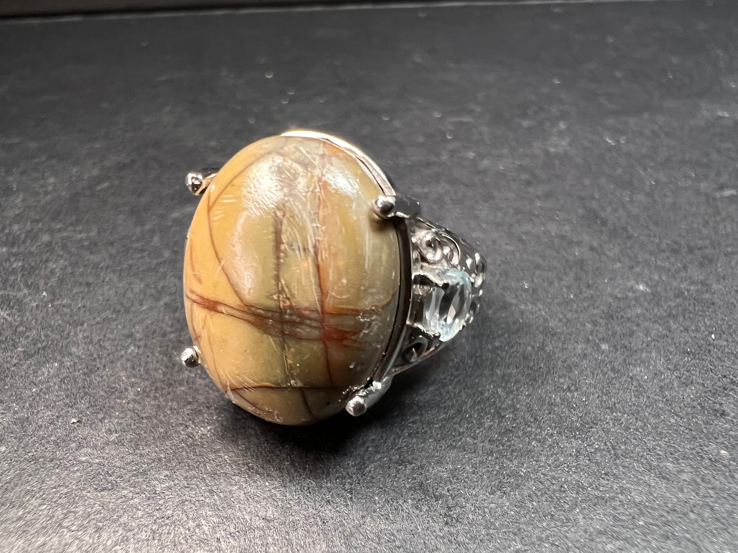 NEW Venus Jasper and topaz stainless steel ring size 9