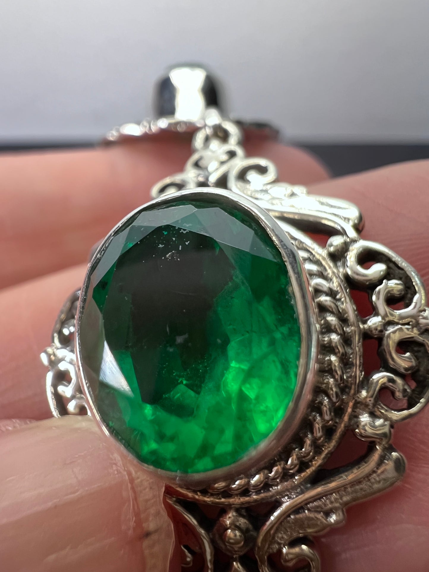 The Green Queen vintage Sterling silver toggle bracelet with green quartz