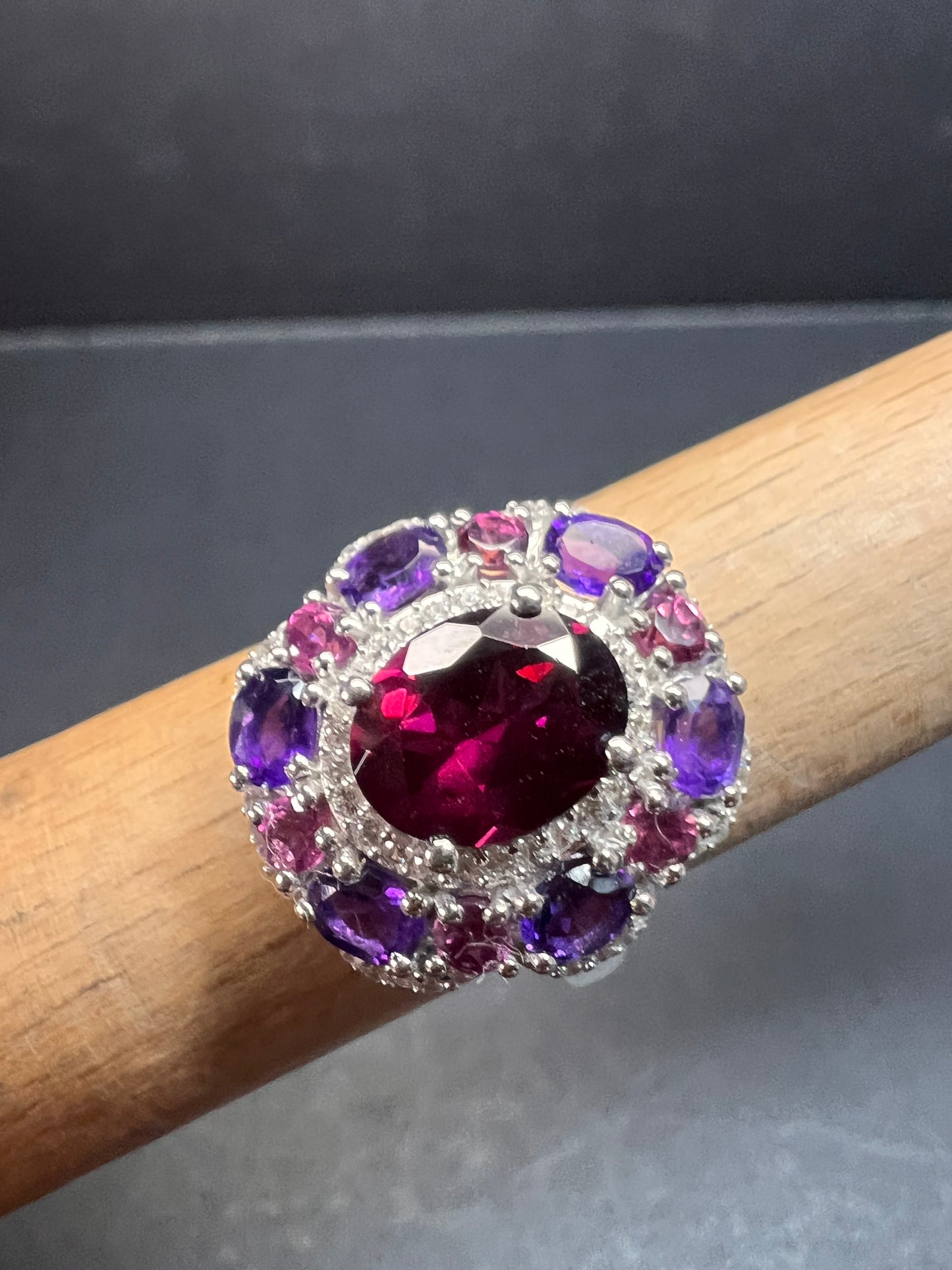 NEW rhodolite garnet and amethyst ring in sterling silver size 7