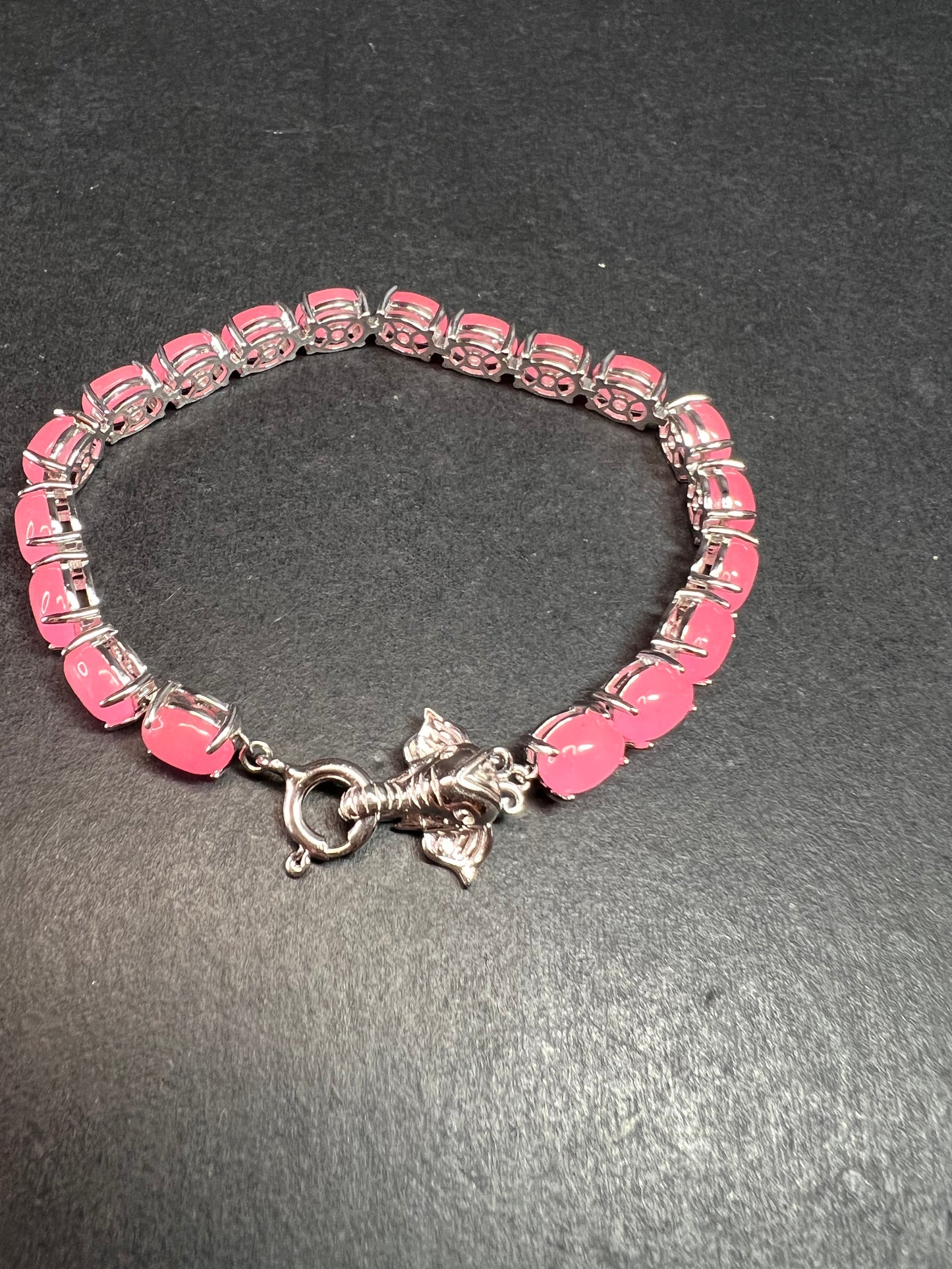 NEW Pink Jade sterling silver elephant tennis bracelet
