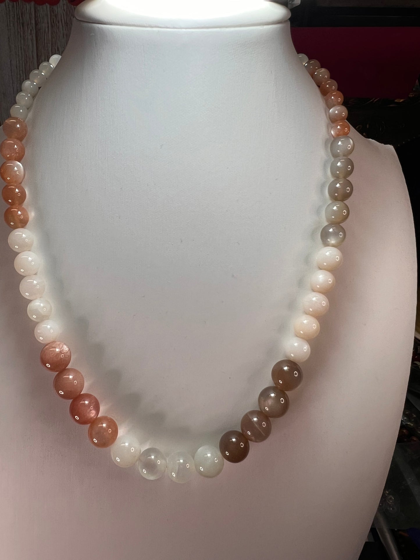 Mixed moonstone sterling silver bolo necklace