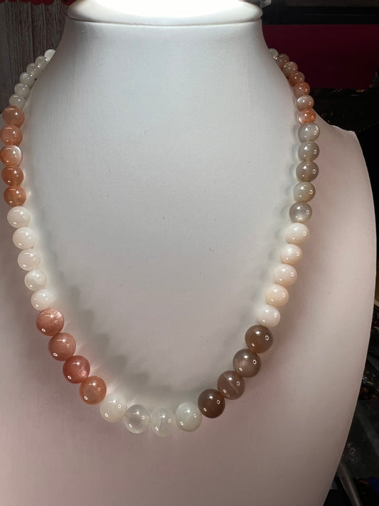 Mixed moonstone sterling silver bolo necklace