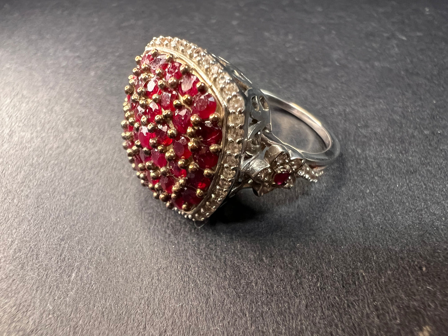 NEW Ruby and zircon cluster ring in rhodium over sterling silver size 8