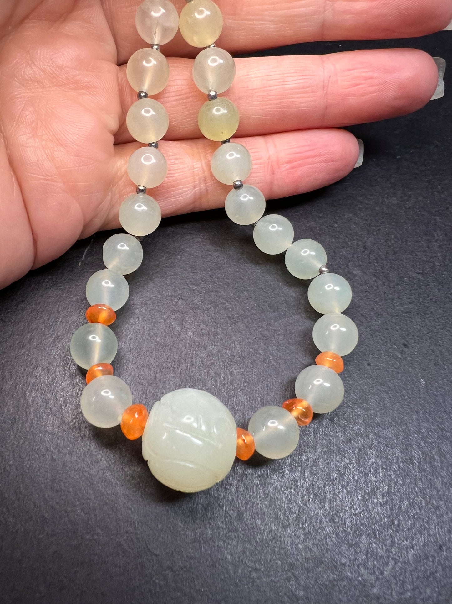 NEW serpentine and carnelian necklace with sterling silver clasp