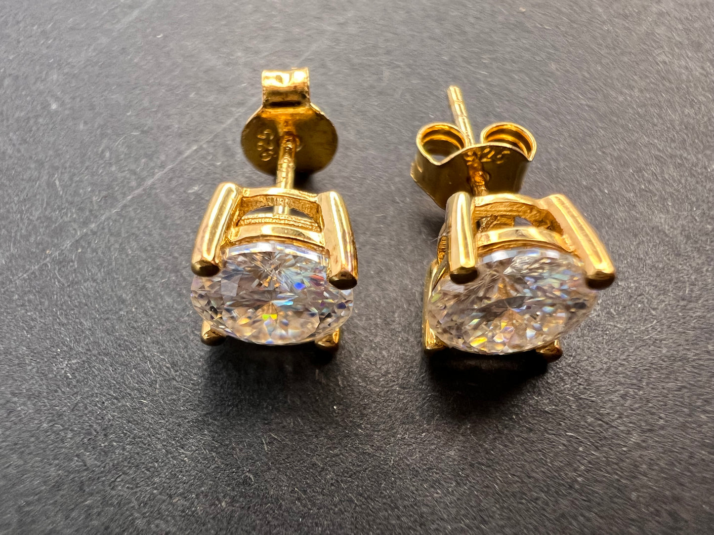 Moissanite 1.90 ctw solitaire stud earrings in vermeil YG over 925 sterling silver