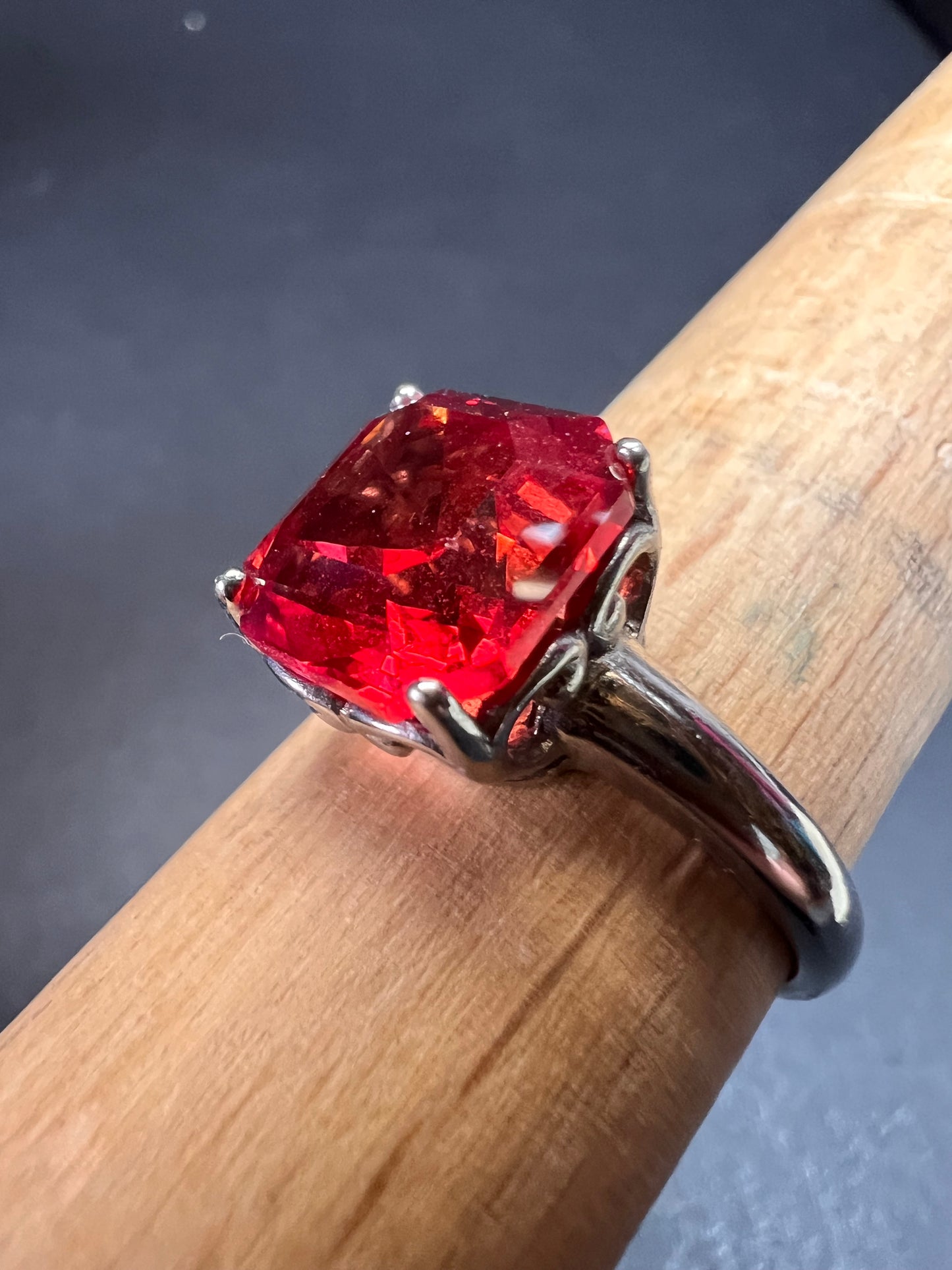 Lab created padparadscha sapphire rhodium over sterling silver solitaire ring size 9
