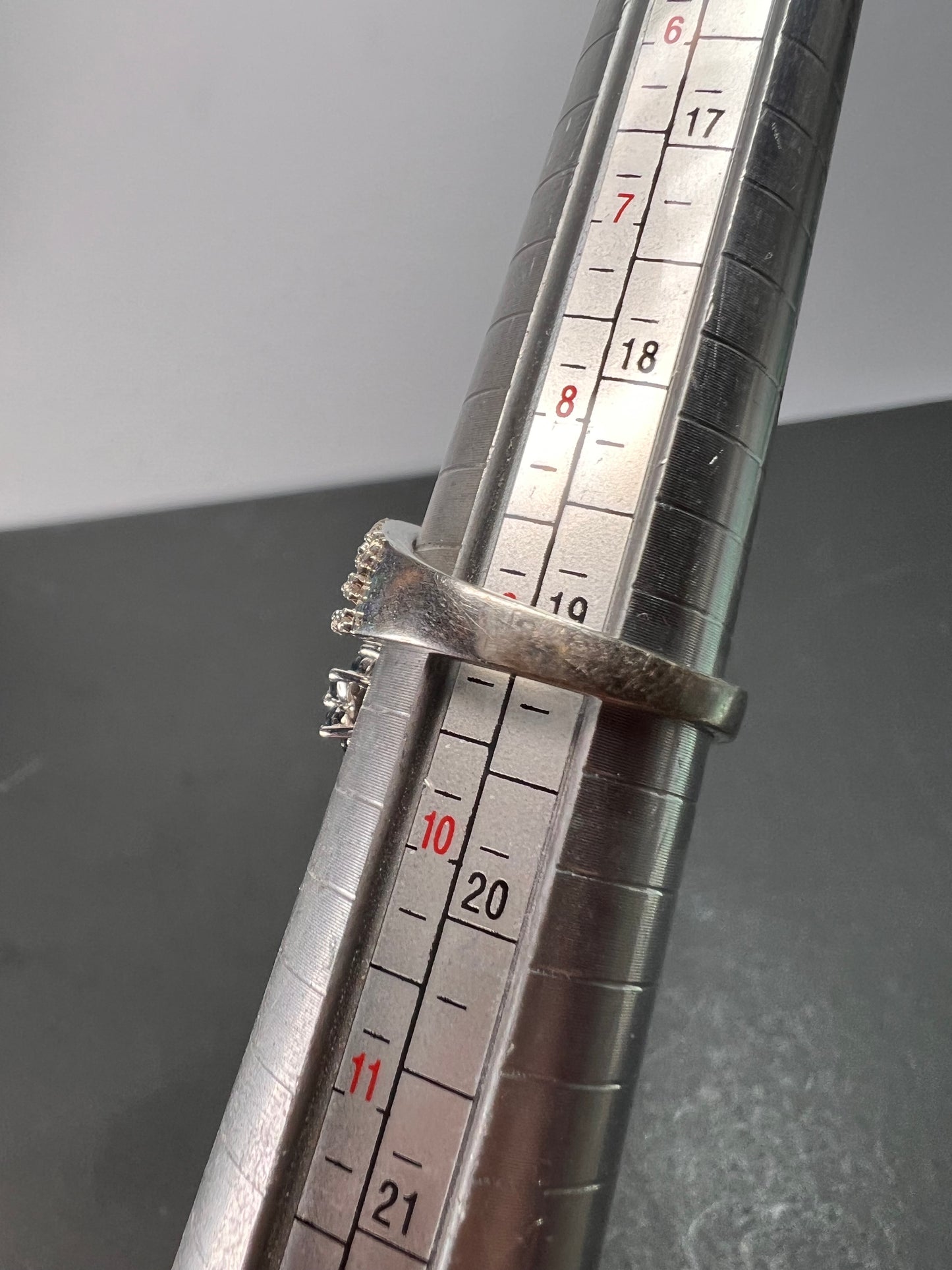 Blue tourmaline and zircon bypass ring in sterling silver size 9