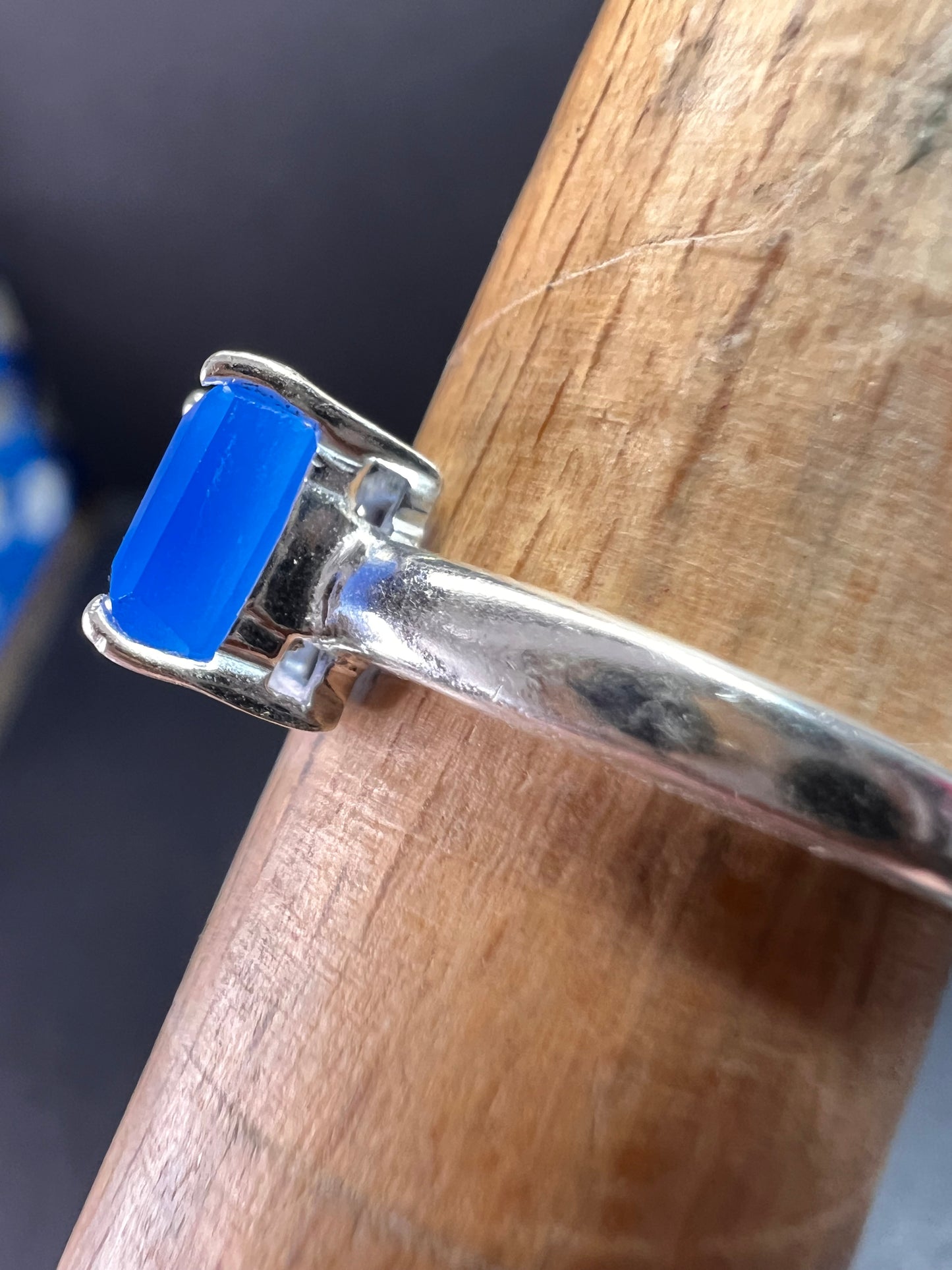 Square cut blue chalcedony sterling silver ring size 6
