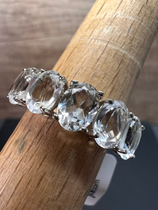 NEW Goshenite 5 stone Sterling silver ring size 8