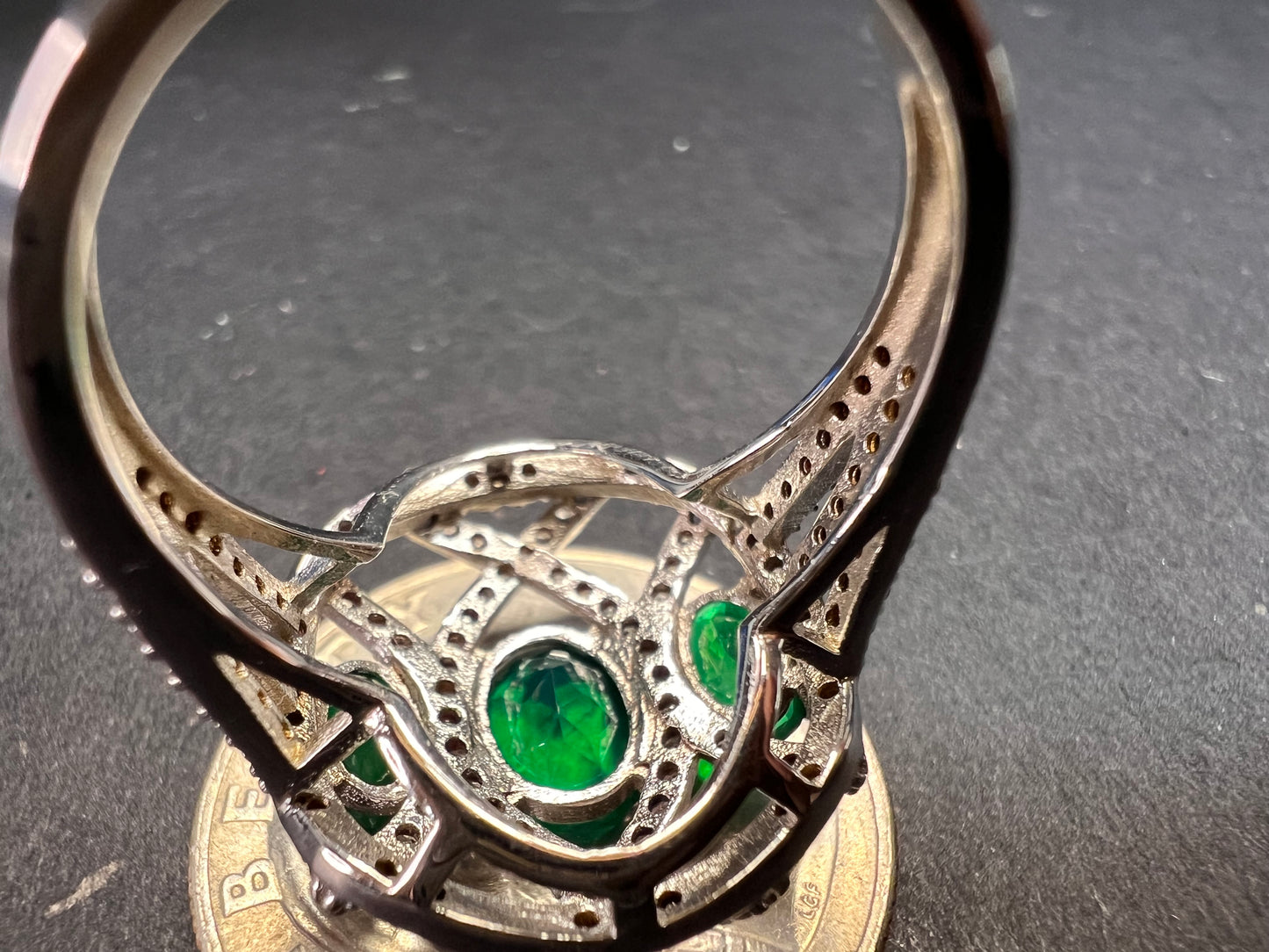 Synthetic emerald CZ sterling silver cocktail ring size 9