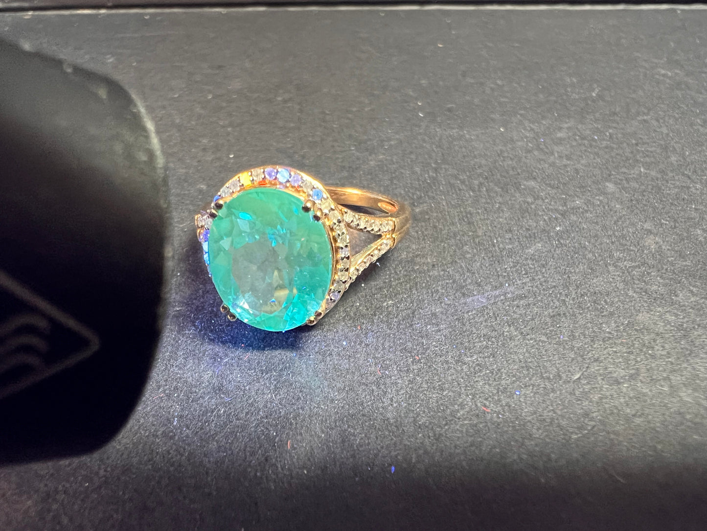 Swiss blue topaz and diamond 10k gold halo ring size 9