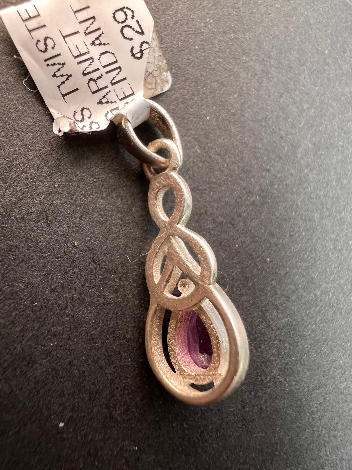 NEW raspberry rhodolite garnet sterling silver twist pendant