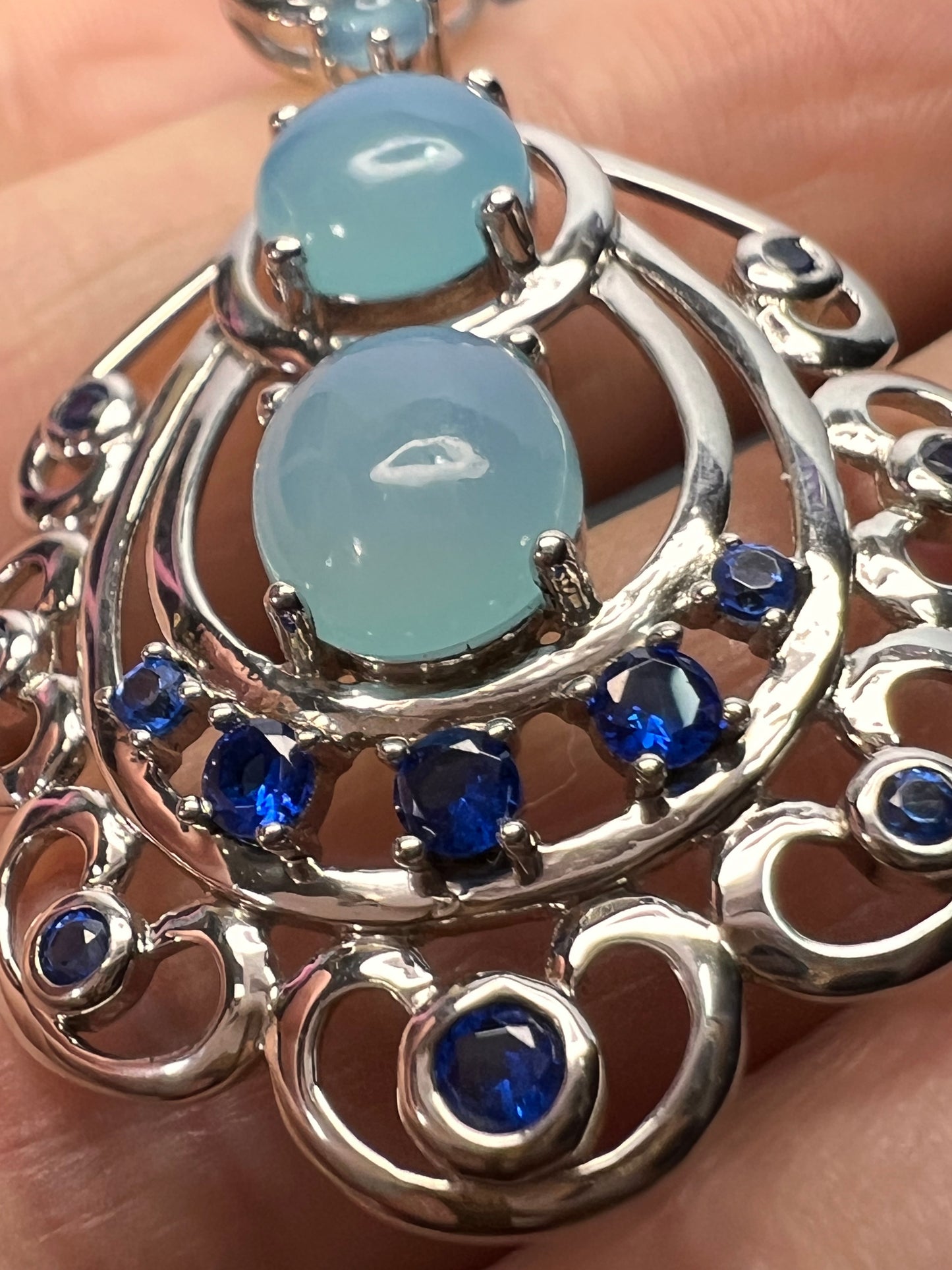 LAB BLUE SPINEL AND BLUE CHALCEDONY RHODIUM OVER SILVER EARRINGS