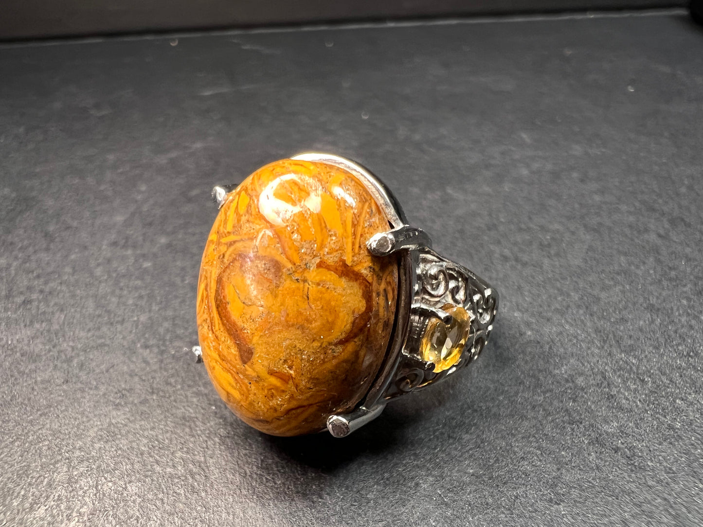 NEW script stone and citrine stainless steel ring size 8