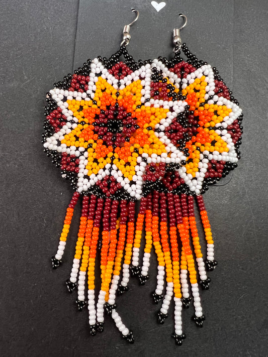 NEW Sunburst star seed bead southwest style dangling earrings