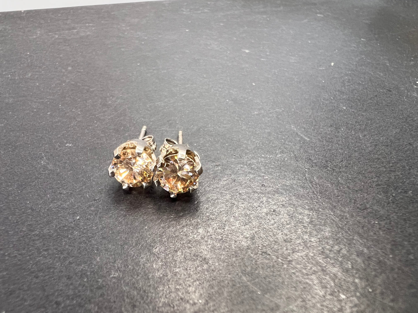 14k white gold champagne 2ctw CZ stud earrings 6.7mm