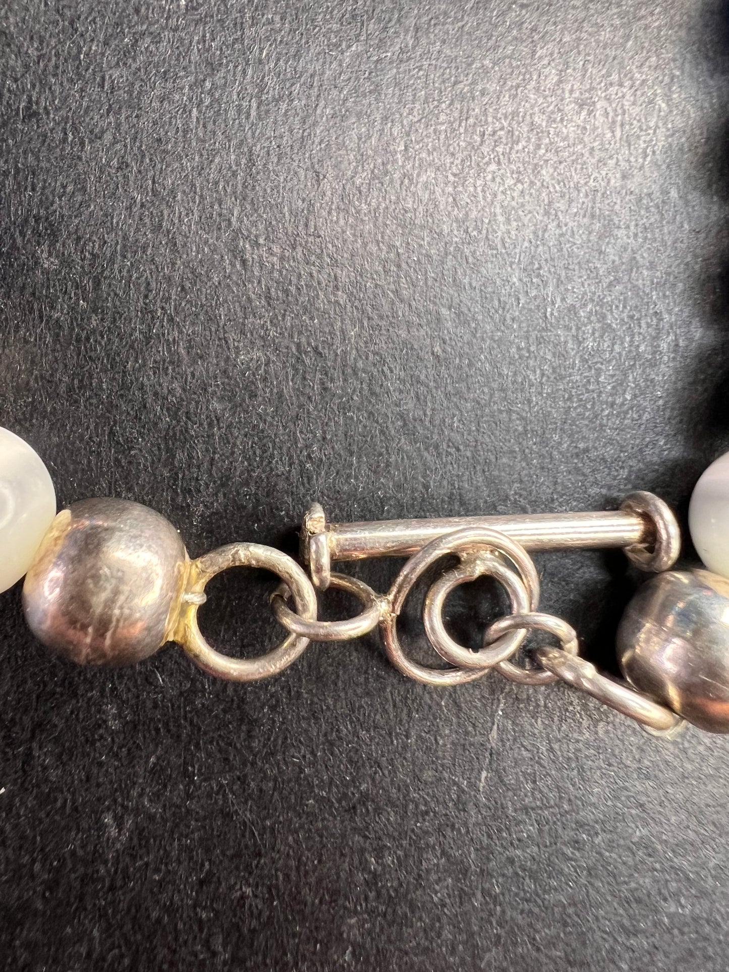 Vintage sterling silver and cats eye glass toggle bracelet