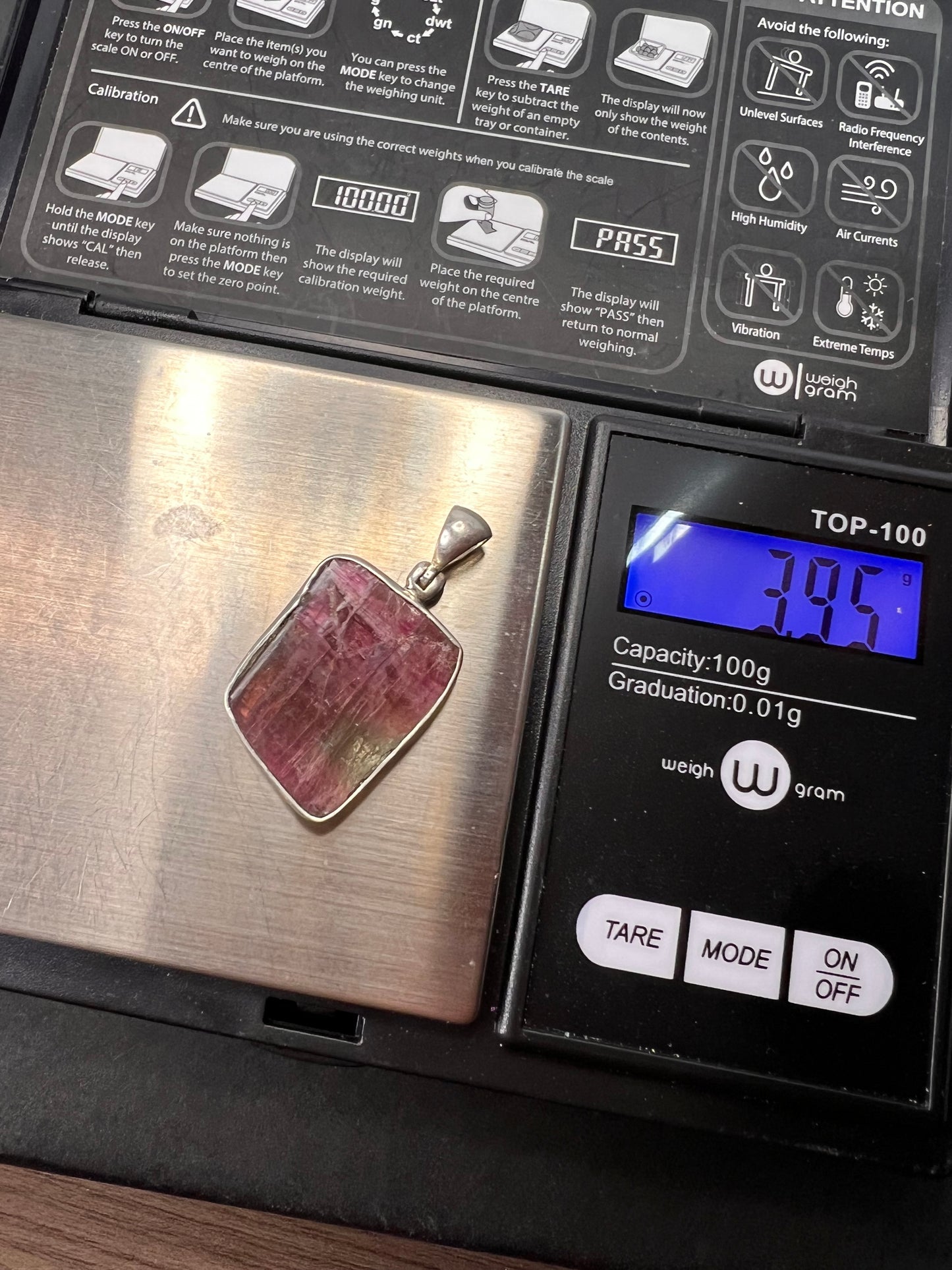 NEW Pink/ bi colored watermelon half rough tourmaline pendant in sterling silver 3.95 grams