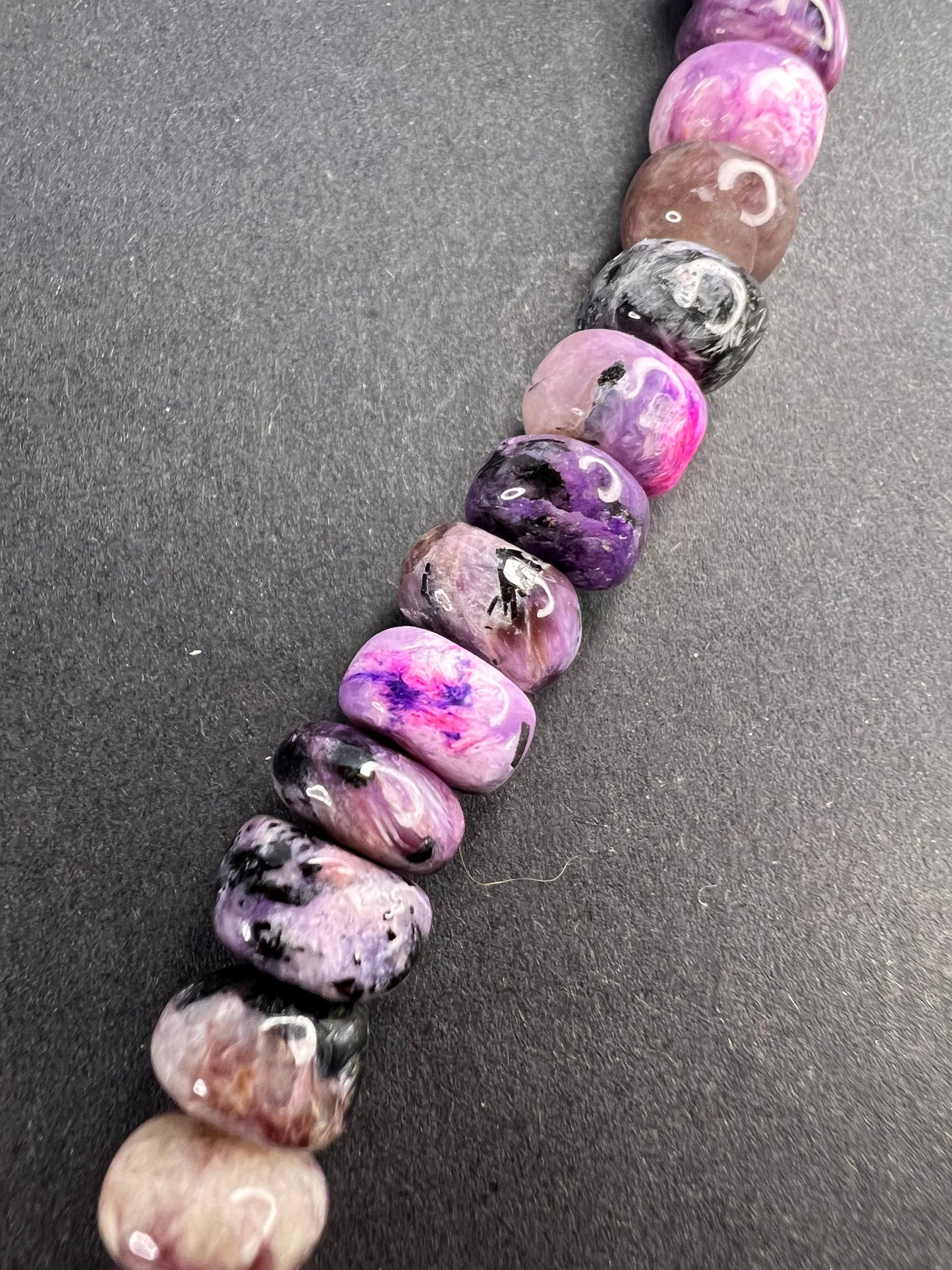 NEW Charoite rondelle beaded 18 inch necklace with 925 clasp