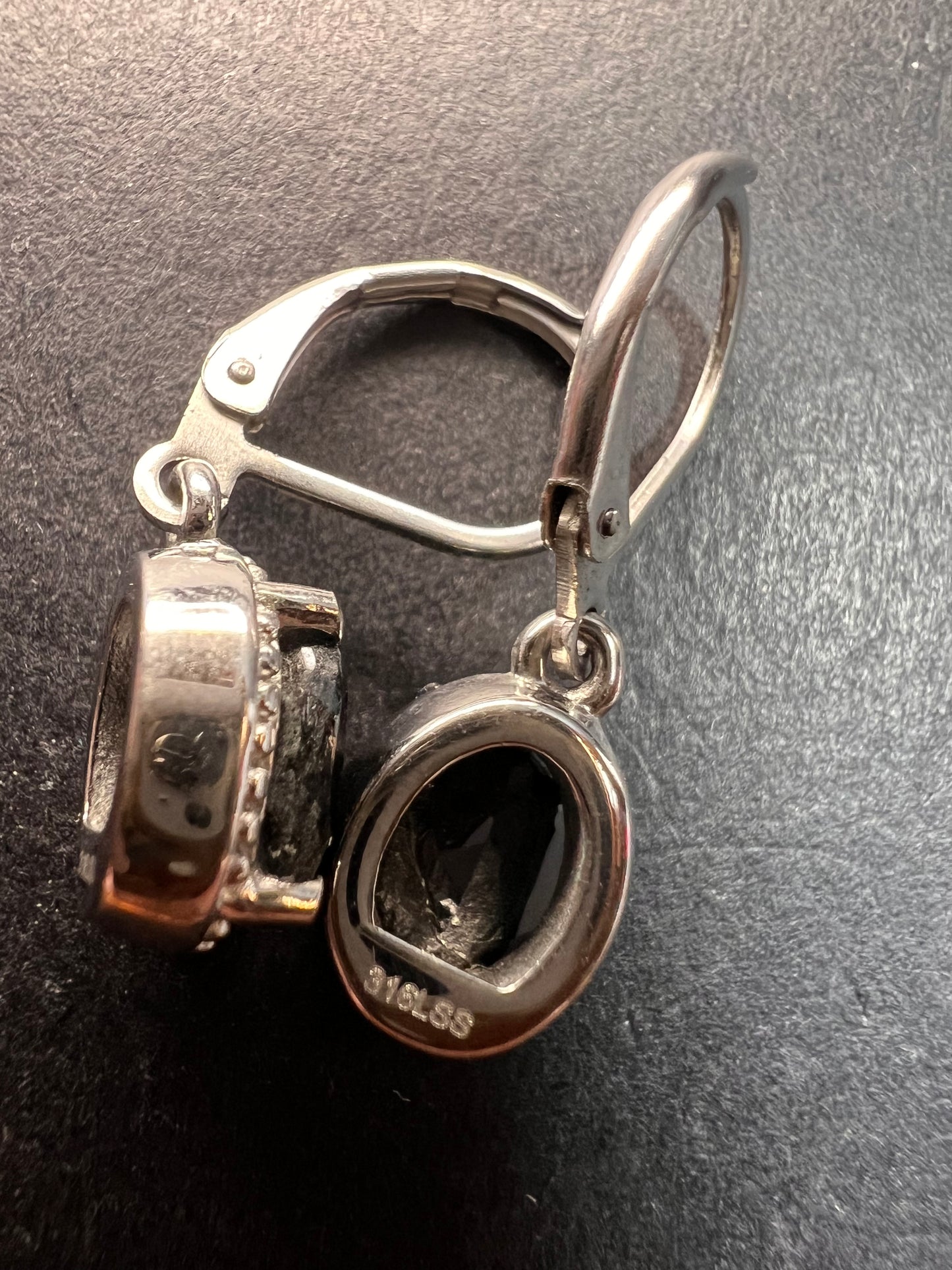 NEW black tourmaline lever back stainless steel earrings