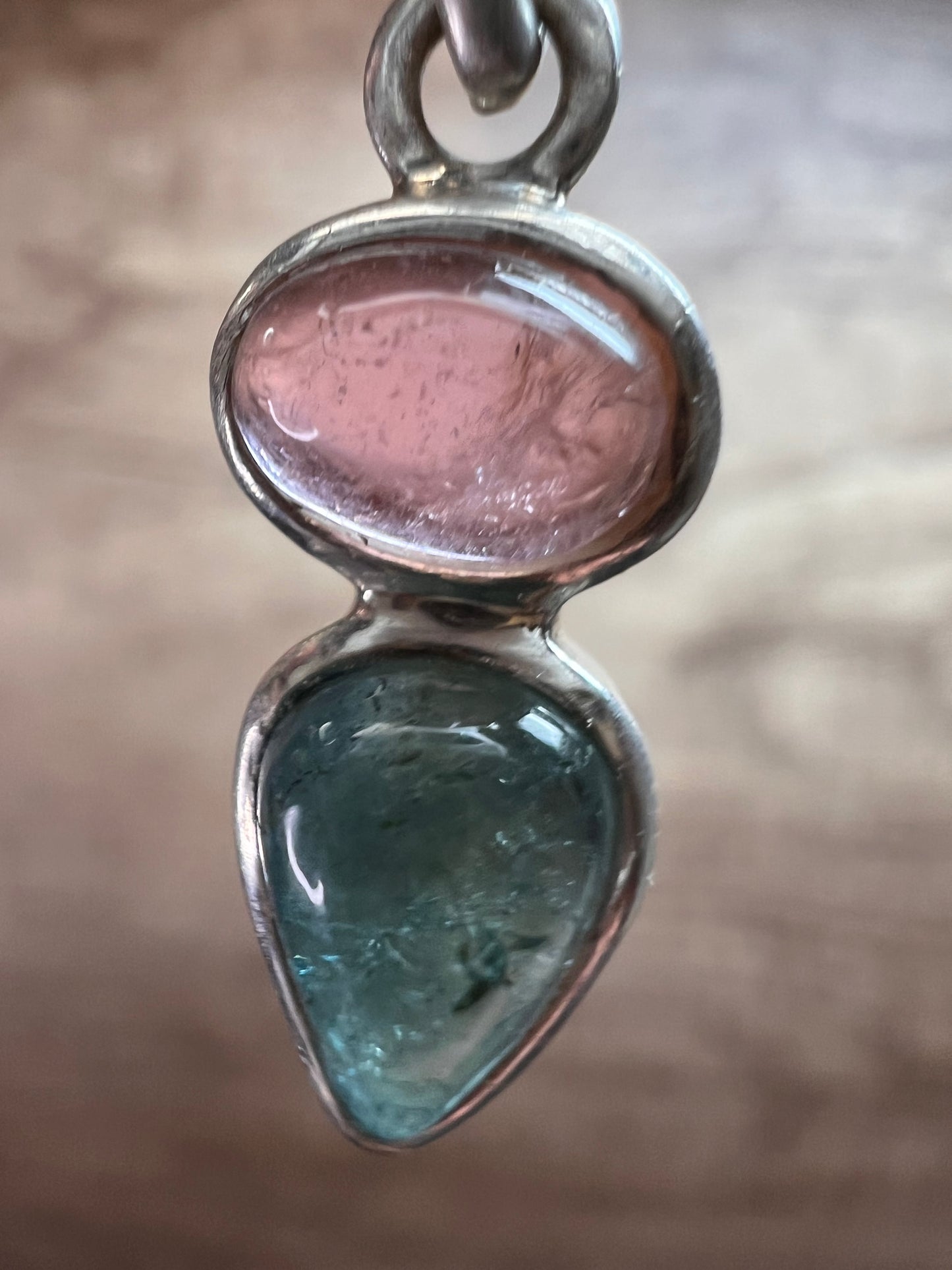 NEW Pink and blue indicolite tourmaline sterling silver pendant 2.13 grams