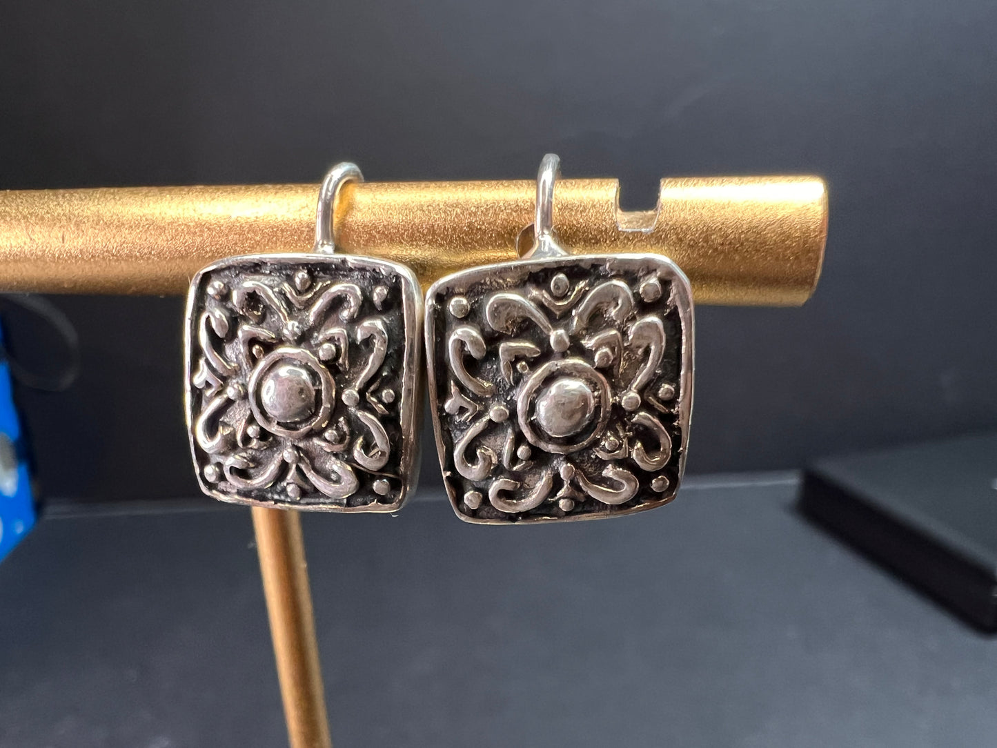 Vintage Mexican sterling silver ornate floral earrings