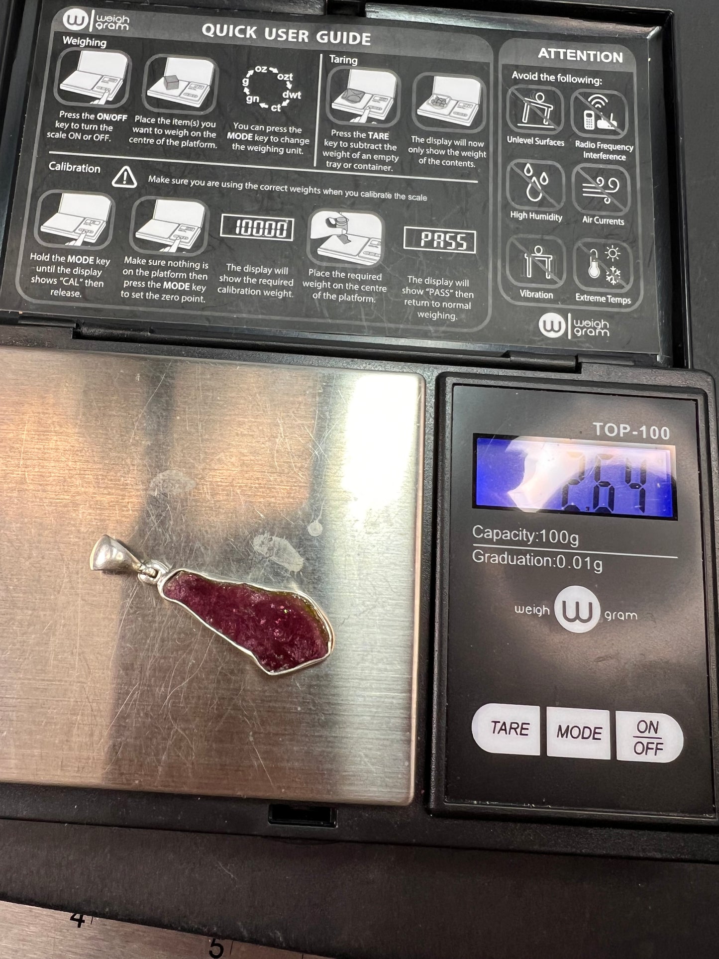 NEW Pink Watermelon tourmaline sterling silver pendant 2.65 grams