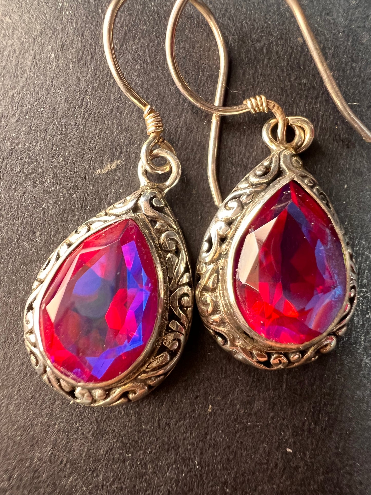 Volcanic Quartz Bali style sterling silver teardrop earrings