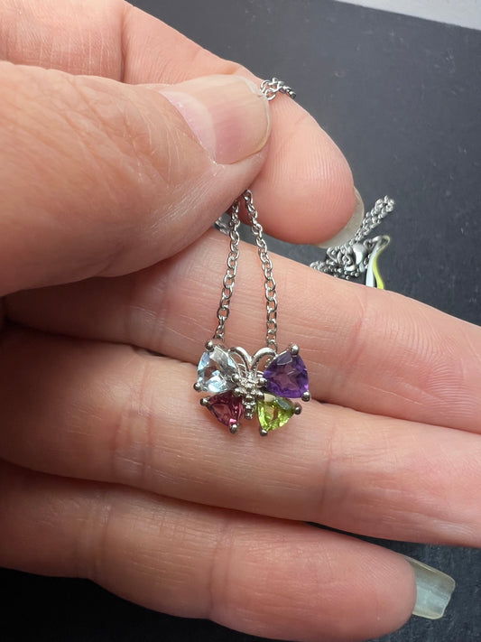 Multi stone butterfly pendant in stainless steel with 18 inch chain *NEW*
