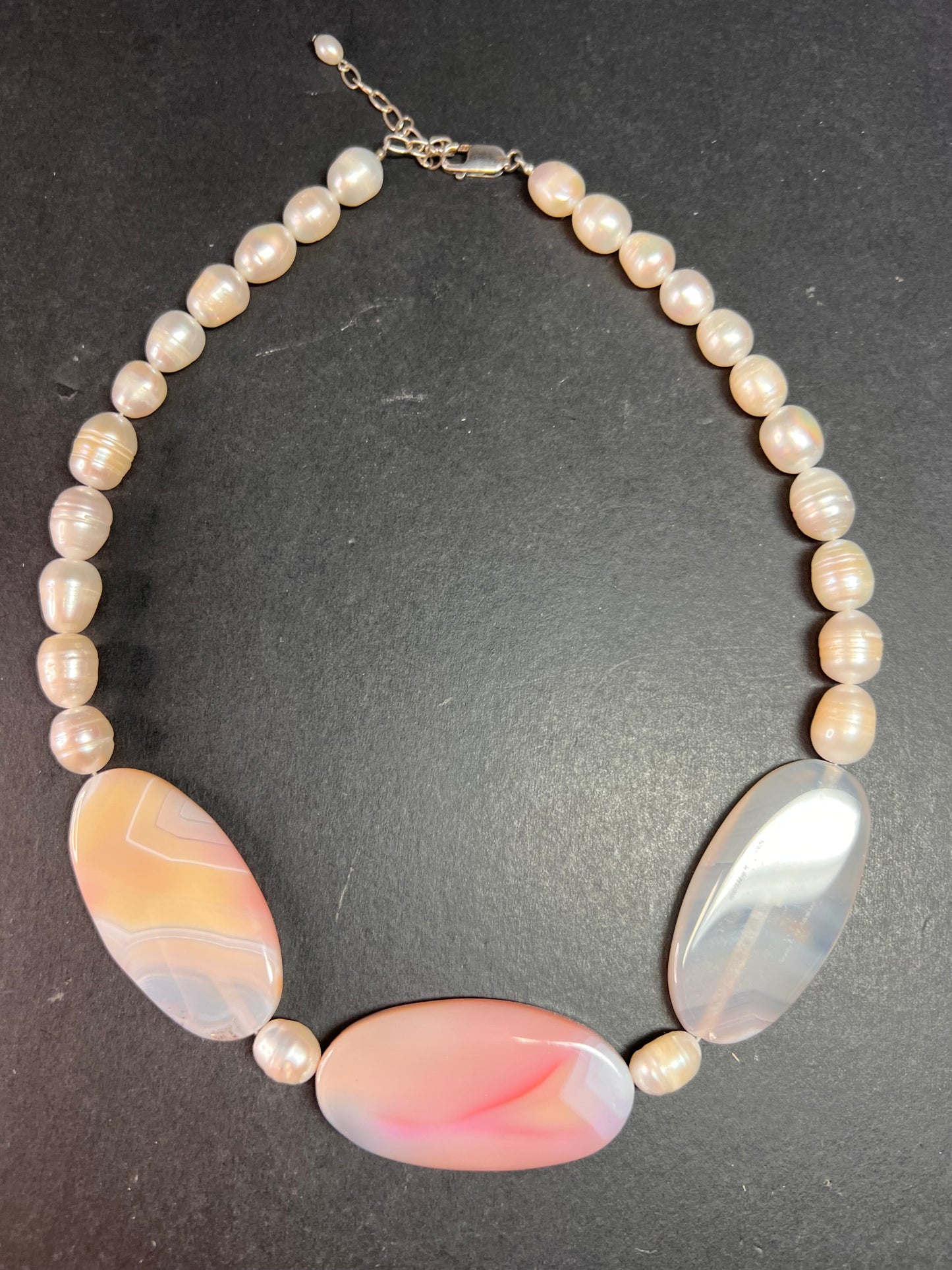 NEW freshwater pearl and agate necklace with sterling silver clasp