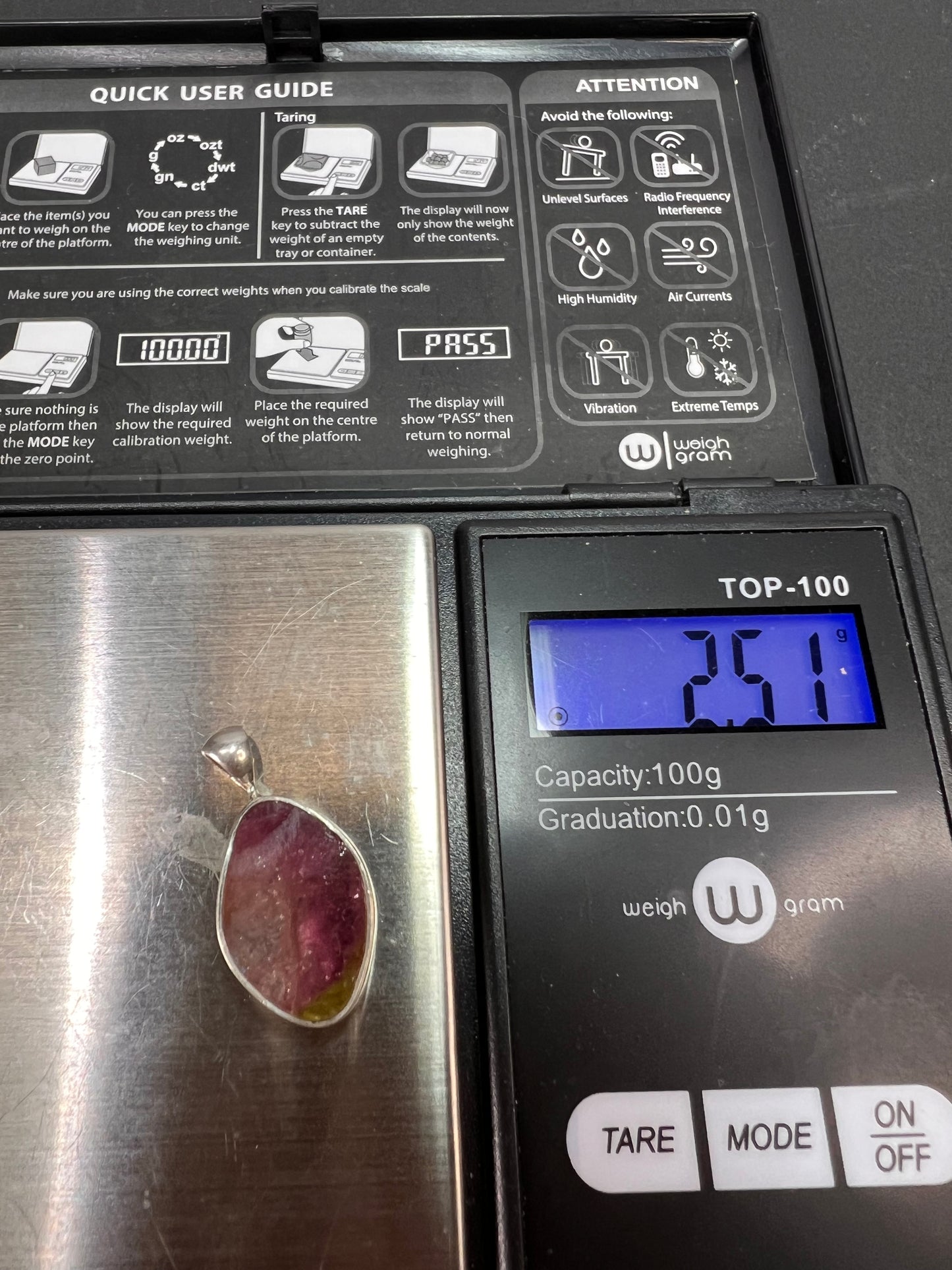 NEW Watermelon pink tourmaline sterling silver pendant 2.51 grams