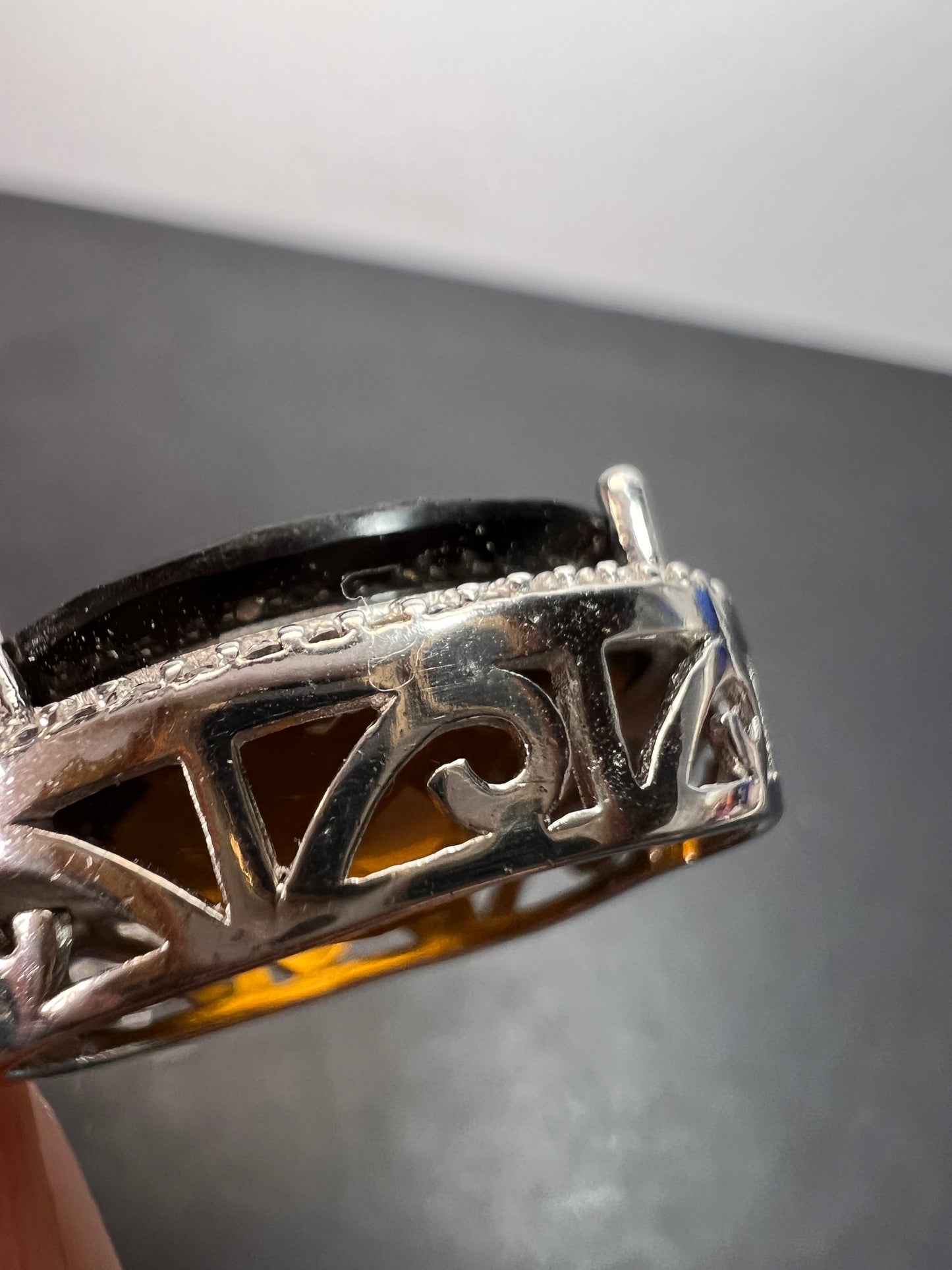 Cognac Quartz sterling silver halo pendant and chain