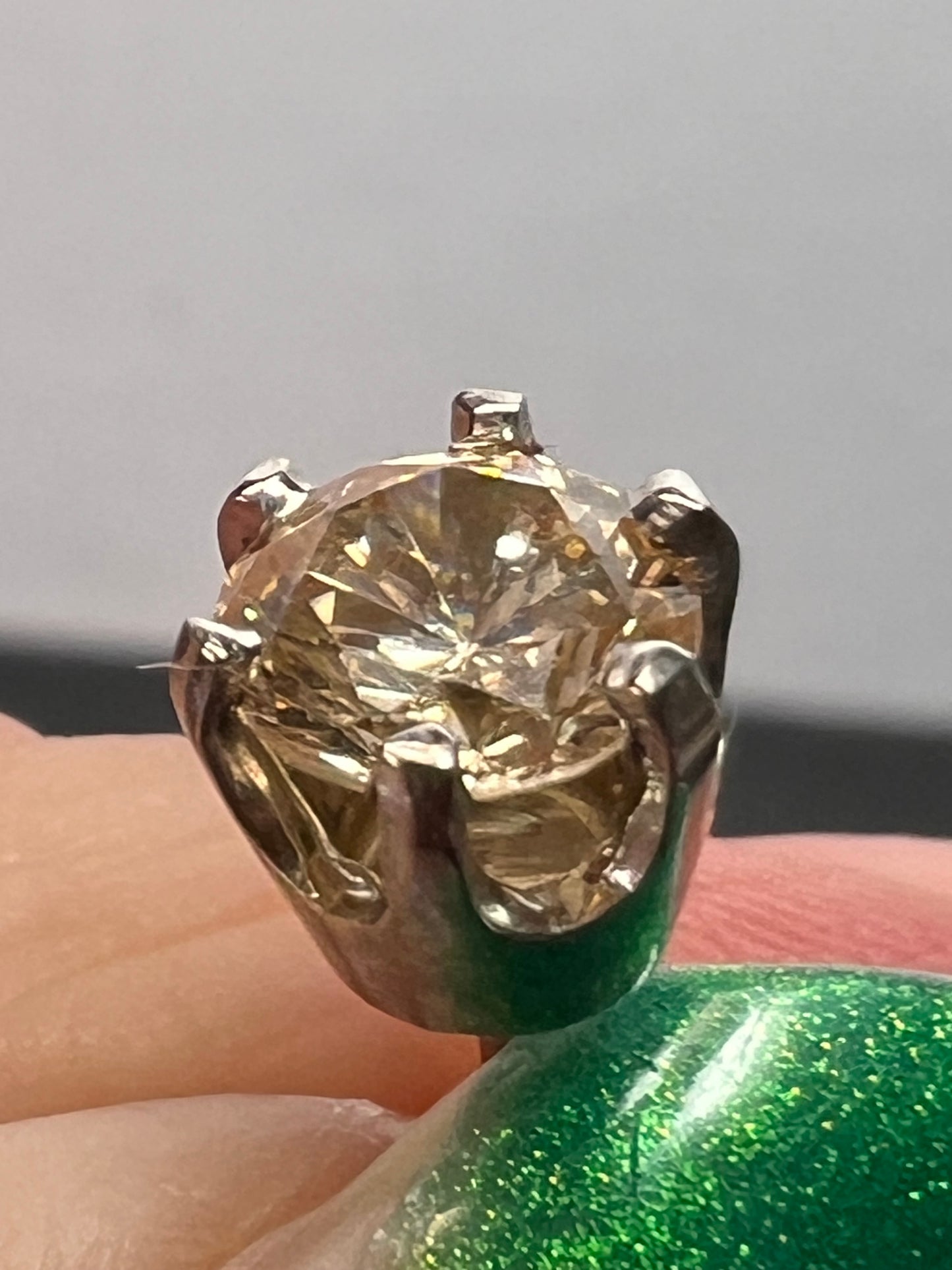 14k white gold champagne 2ctw CZ stud earrings 6.7mm