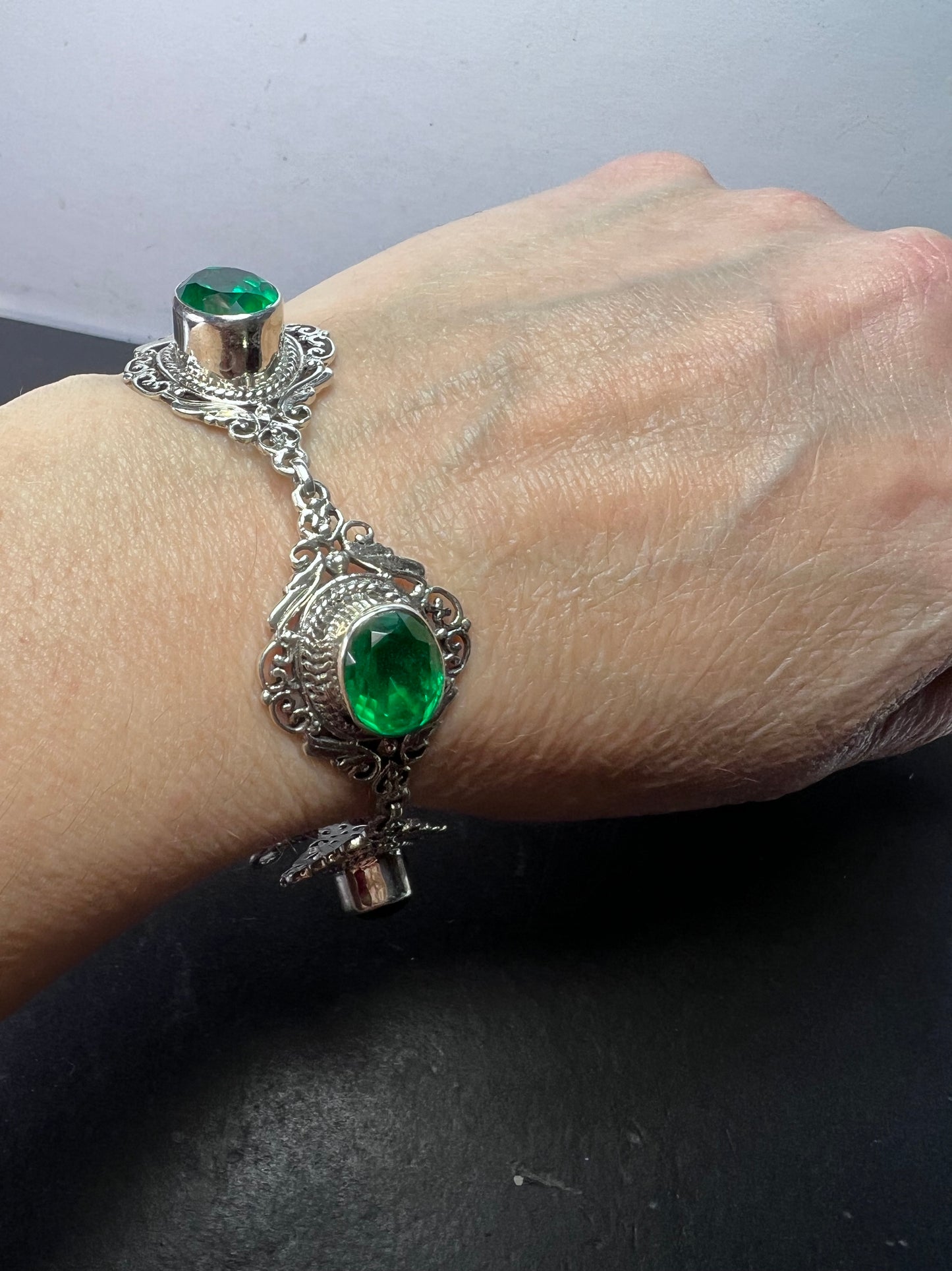 The Green Queen vintage Sterling silver toggle bracelet with green quartz