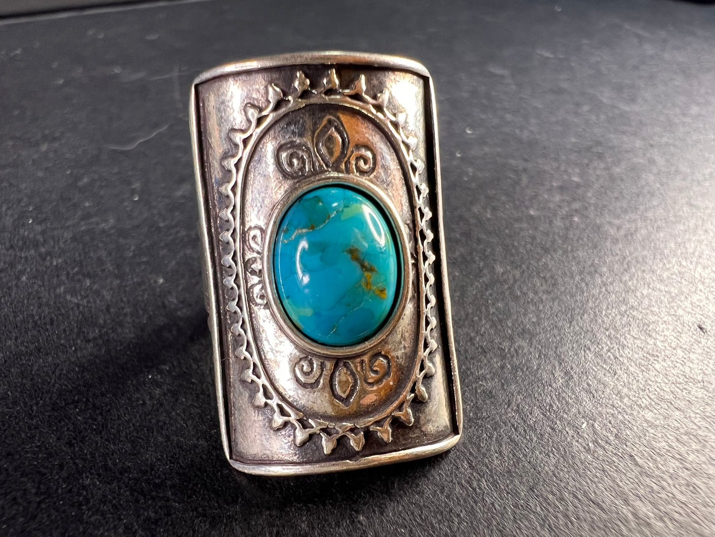 Vintage DIDAE Sterling Silver Kingman Turquoise Shield Ring – Size 7