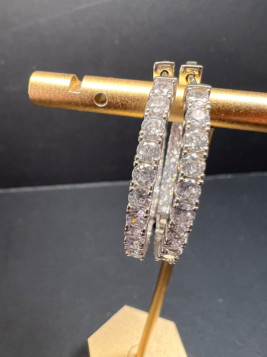 CZ inside out hoop earrings in sterling silver