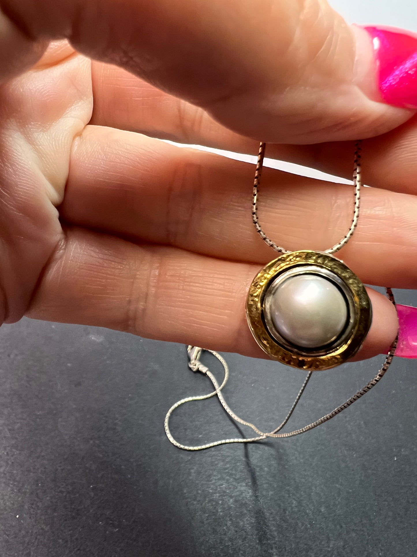 Silver Cultured Freshwater Pearl Sterling Silver With 14k Yellow Gold Over Accent Necklace