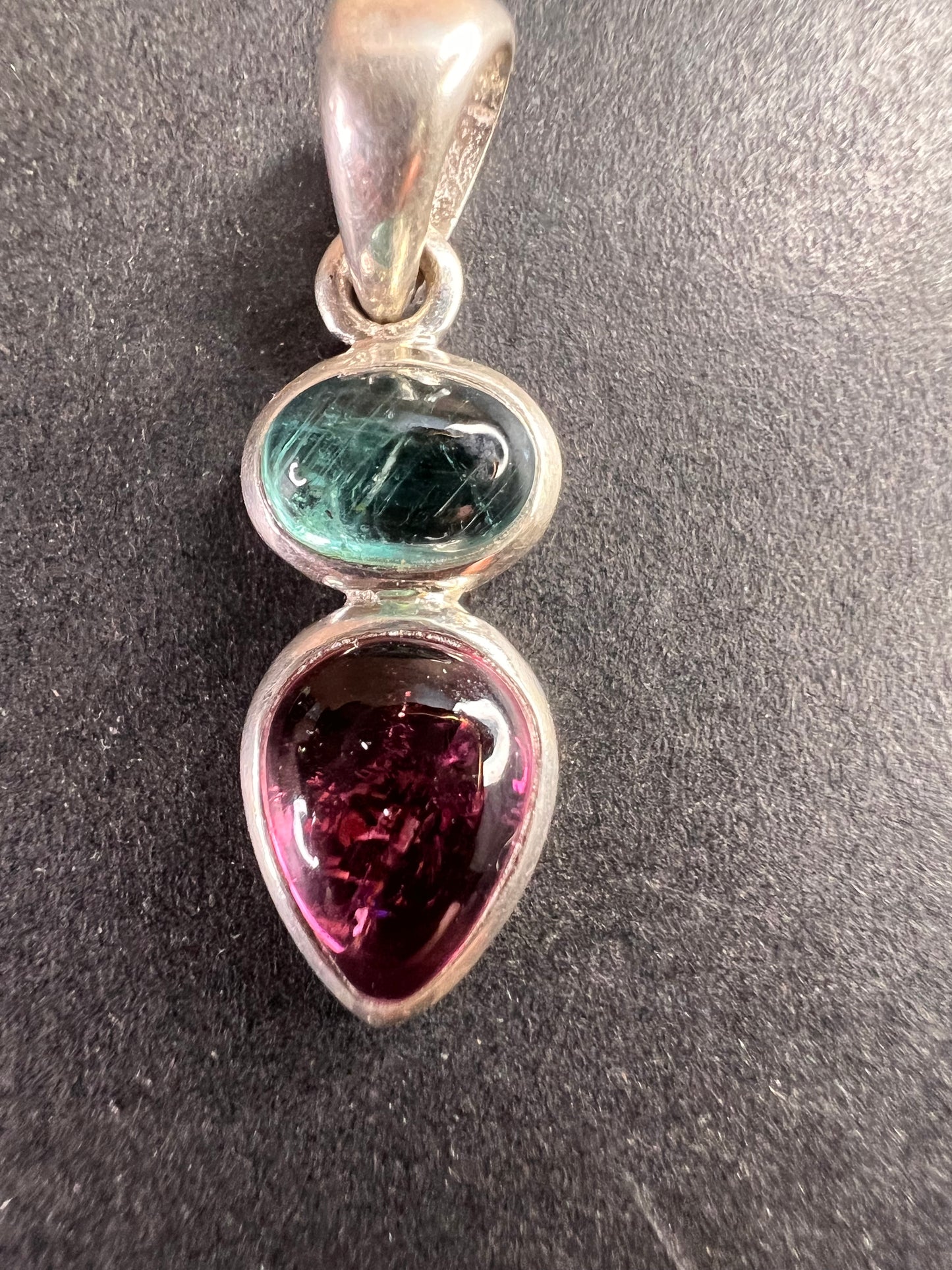 NEW indicolite and rubellite tourmaline sterling silver pendant 2.08 grams