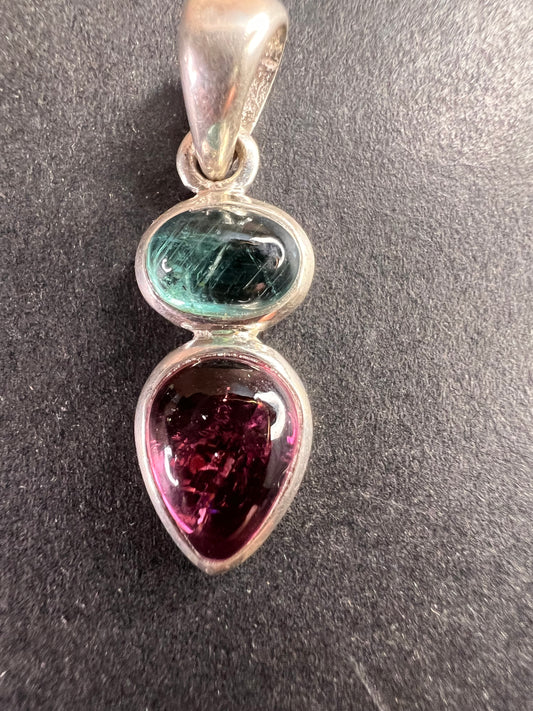 NEW indicolite and rubellite tourmaline sterling silver pendant 2.08 grams