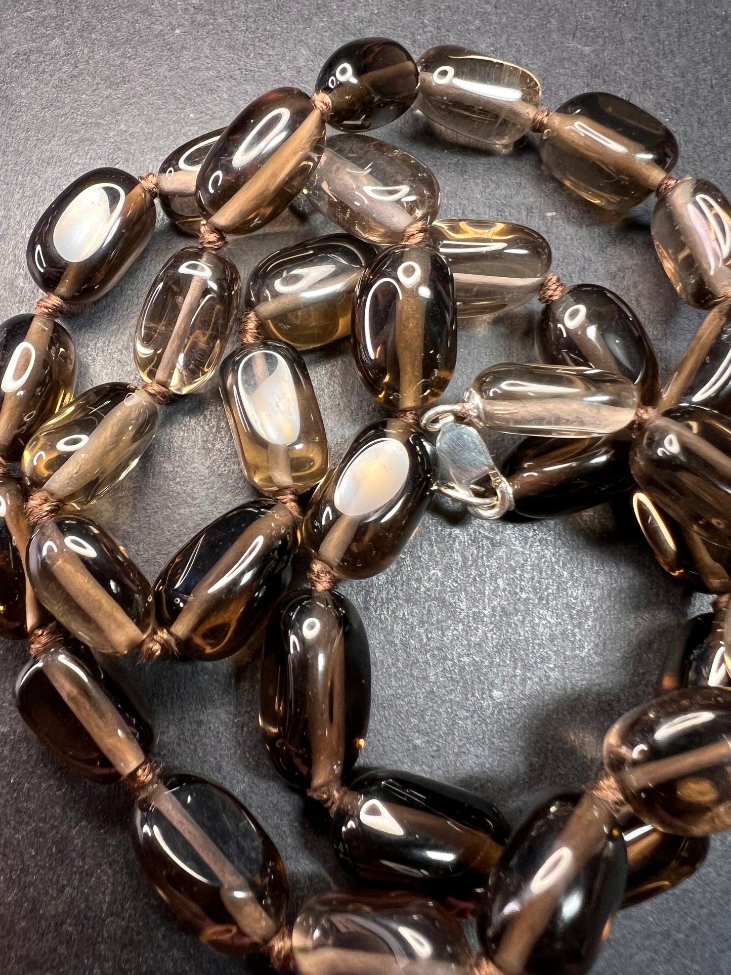 NEW smoky quartz 24 inch necklace with sterling silver clasp