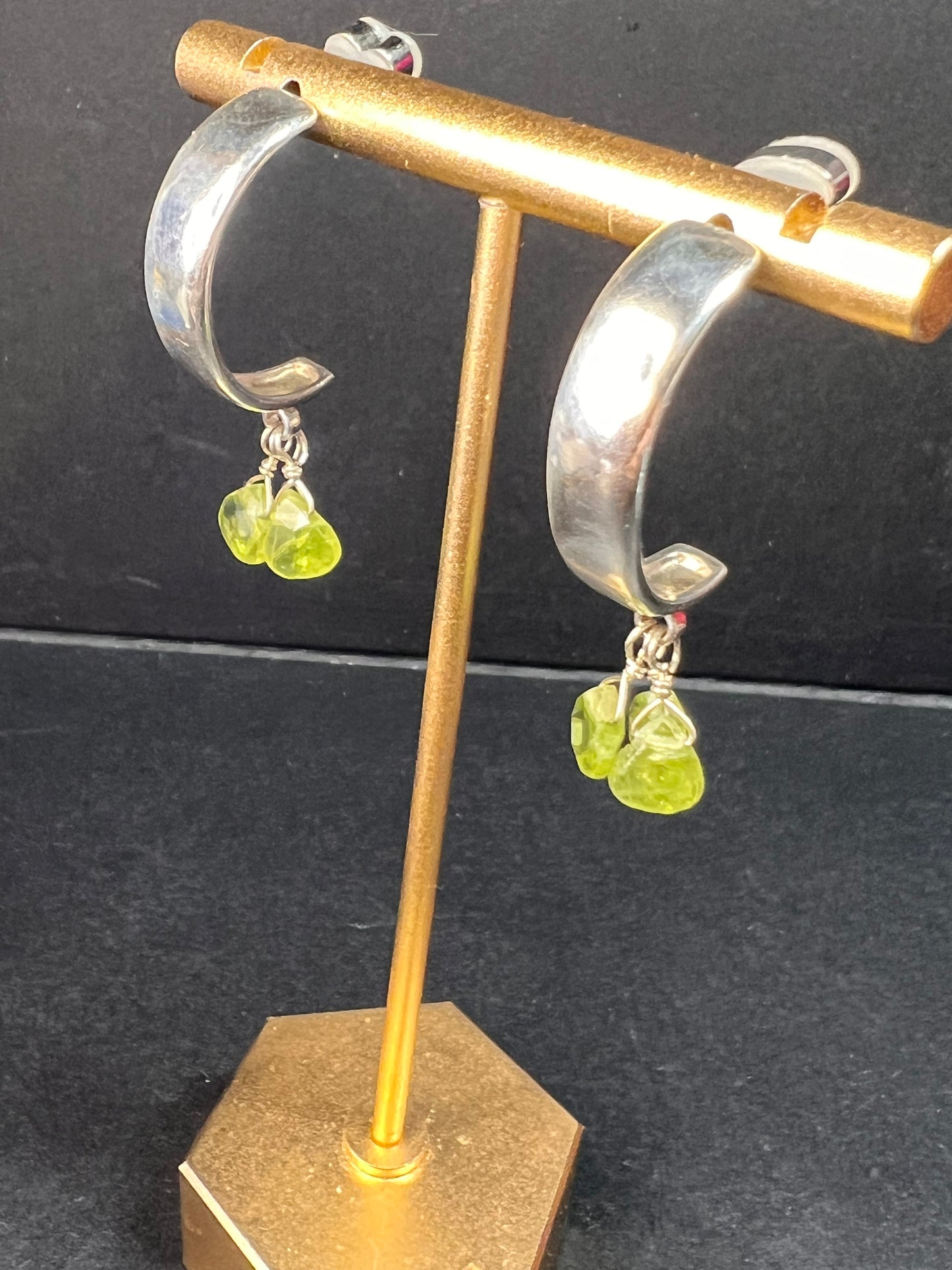 NEW peridot sterling silver crescent hoop earrings