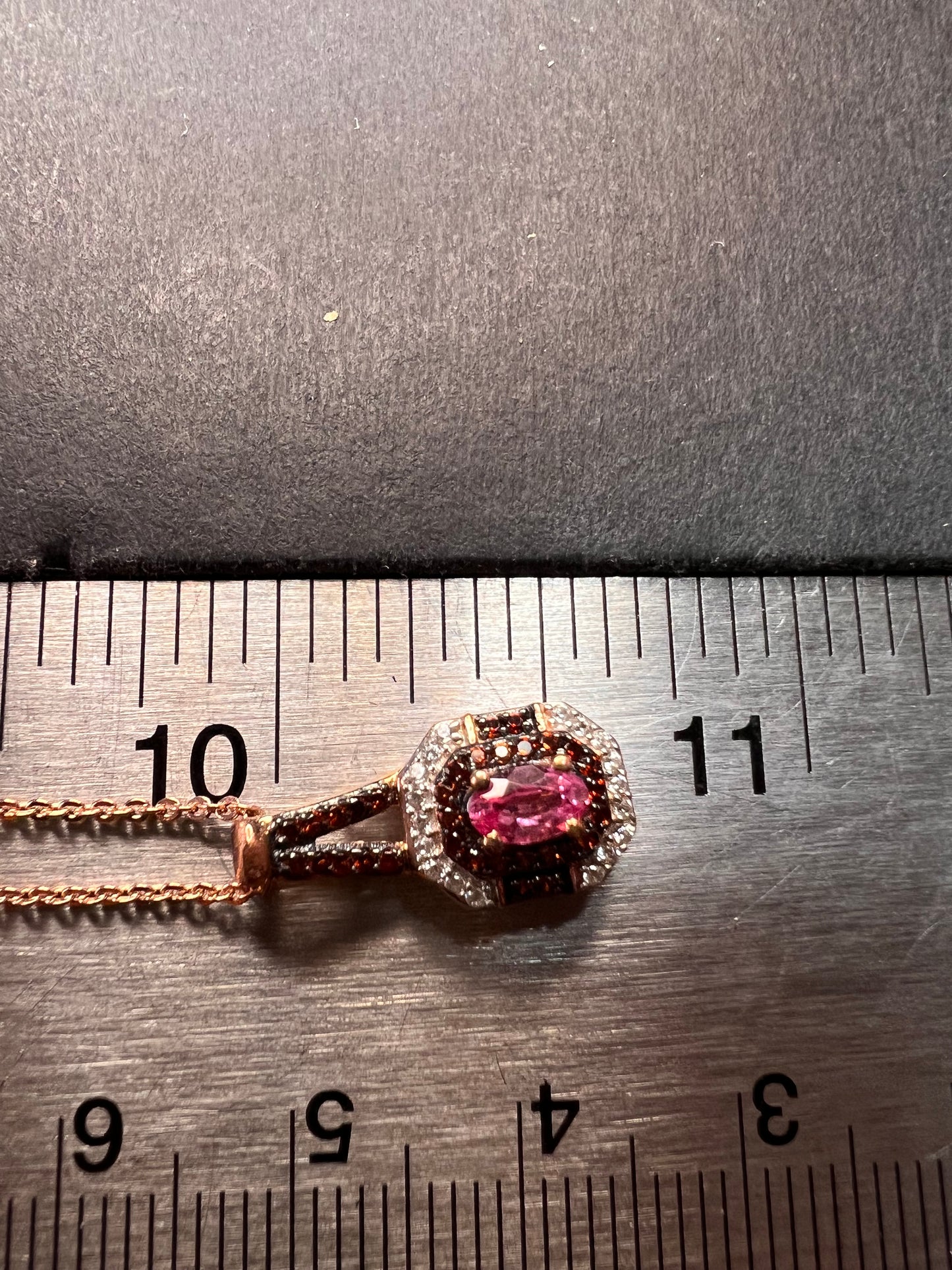 NEW Mahenge pink spinel and brown zircon art deco style pendant in rose gold over sterling silver