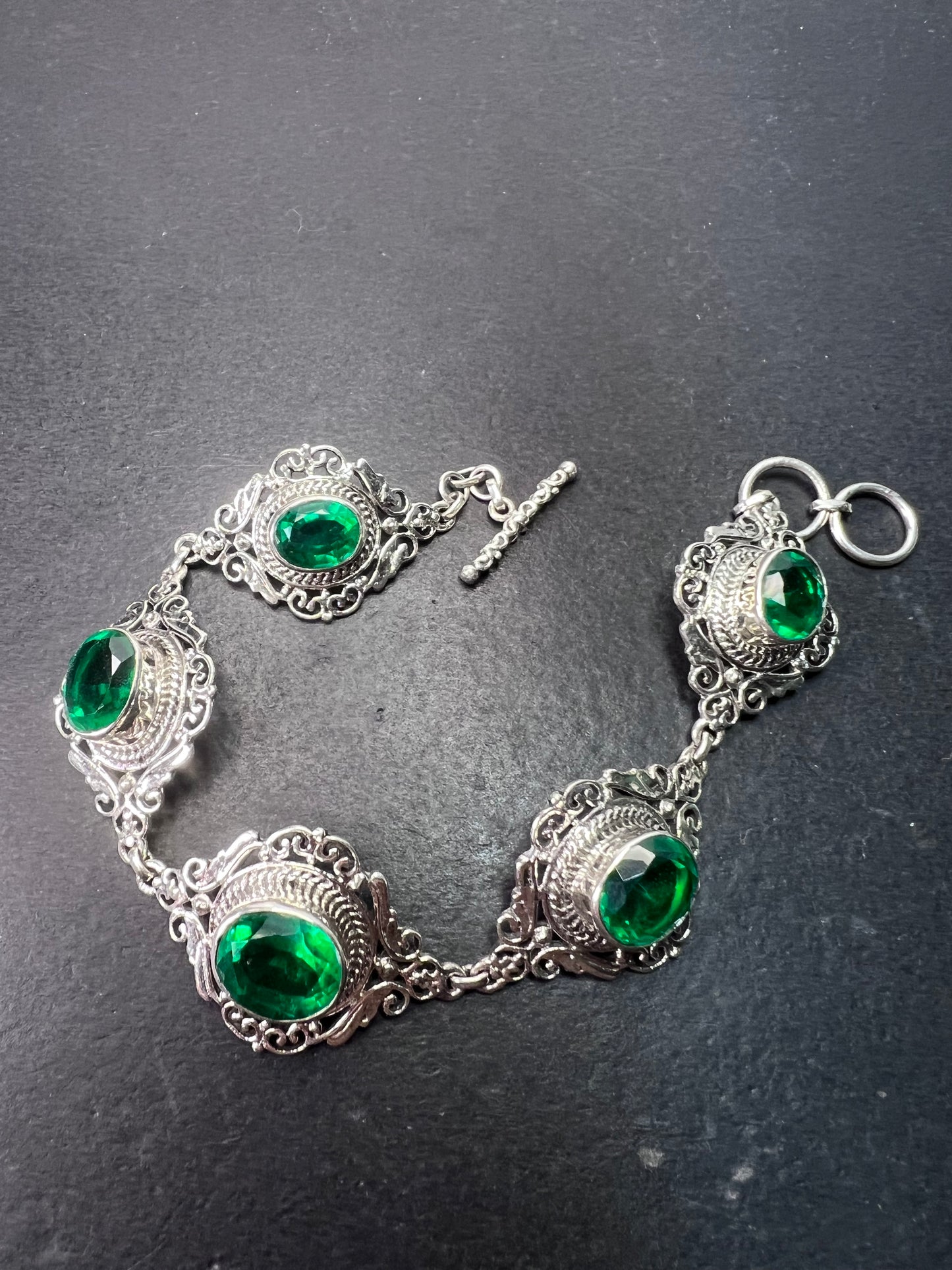 The Green Queen vintage Sterling silver toggle bracelet with green quartz